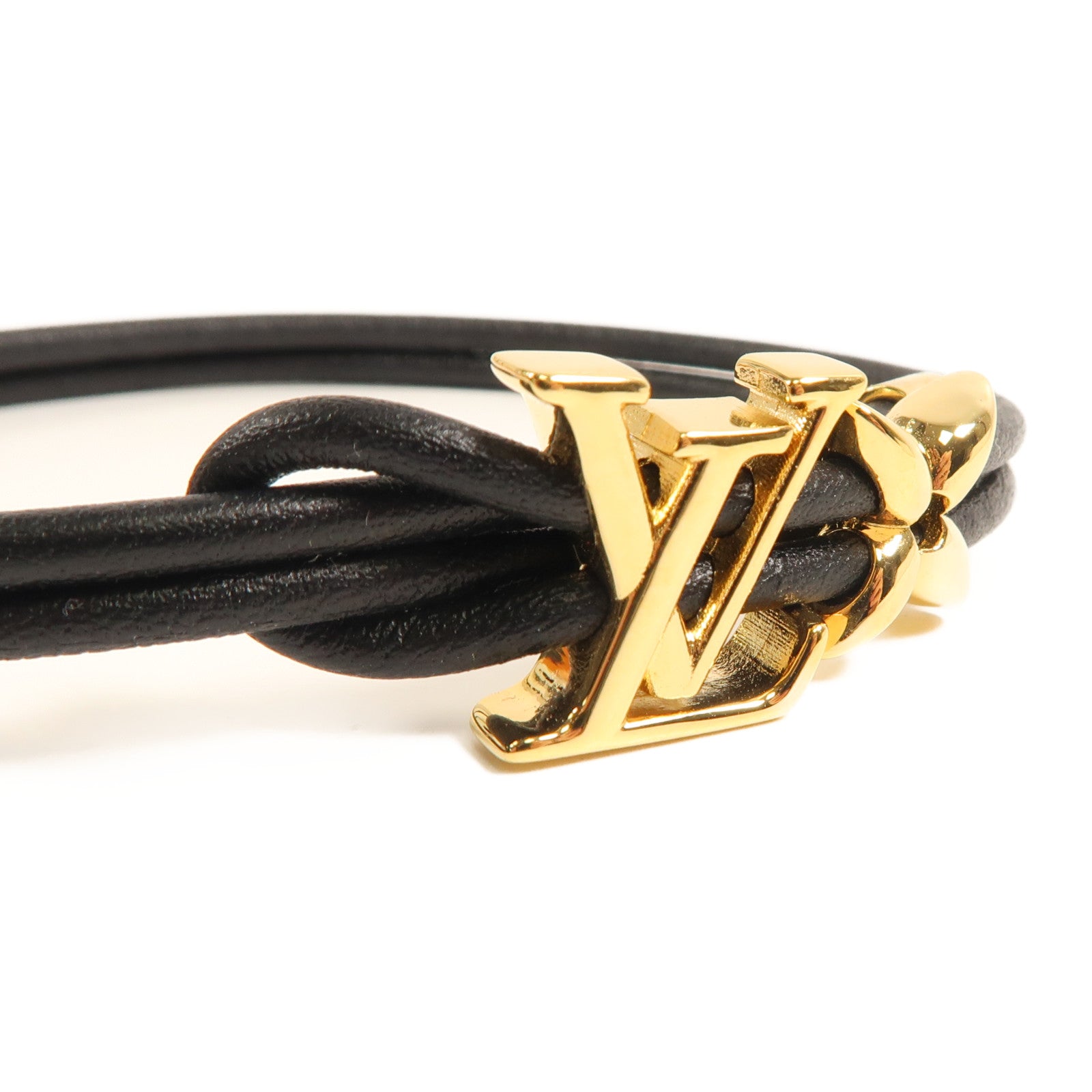 LOUIS VUITTON 牛皮皮革Iconic Flower金扣手鐲黑色