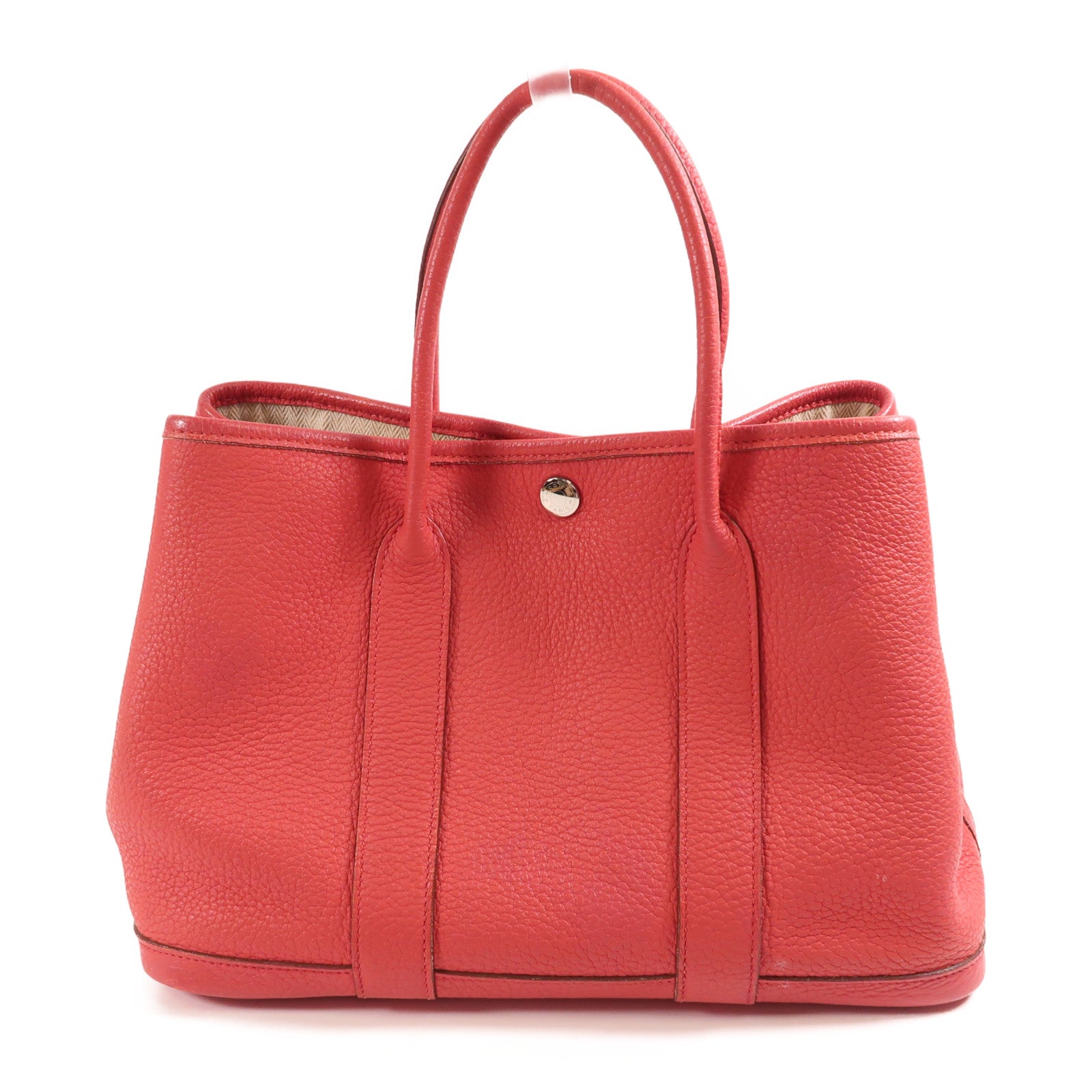 HERMES PHW Garden Party TPM Handbag Negonda Leather T5 Rose Jarpur Red
