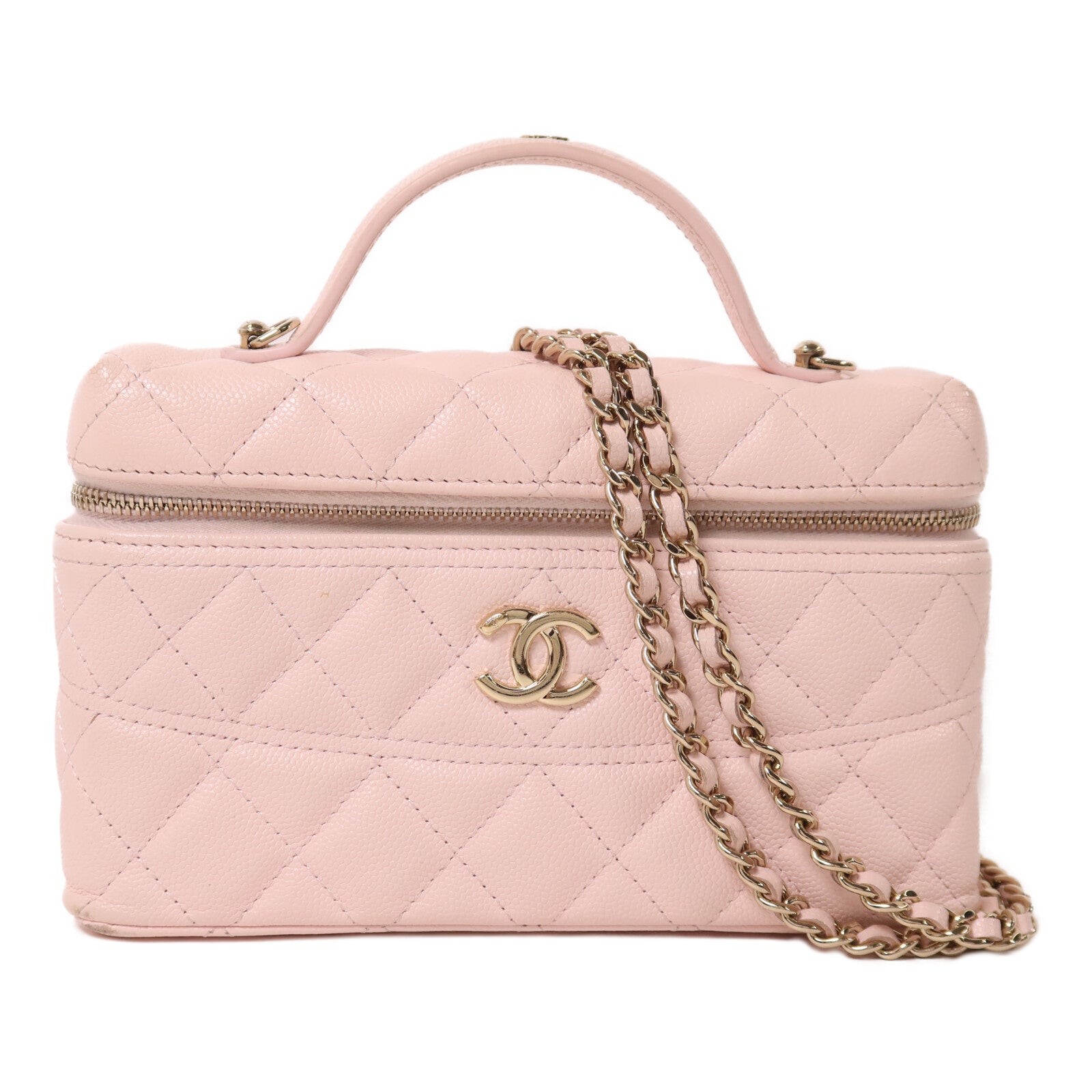 CHANEL 牛皮皮革Vanity With Chain鏈帶手挽肩背兩用袋
