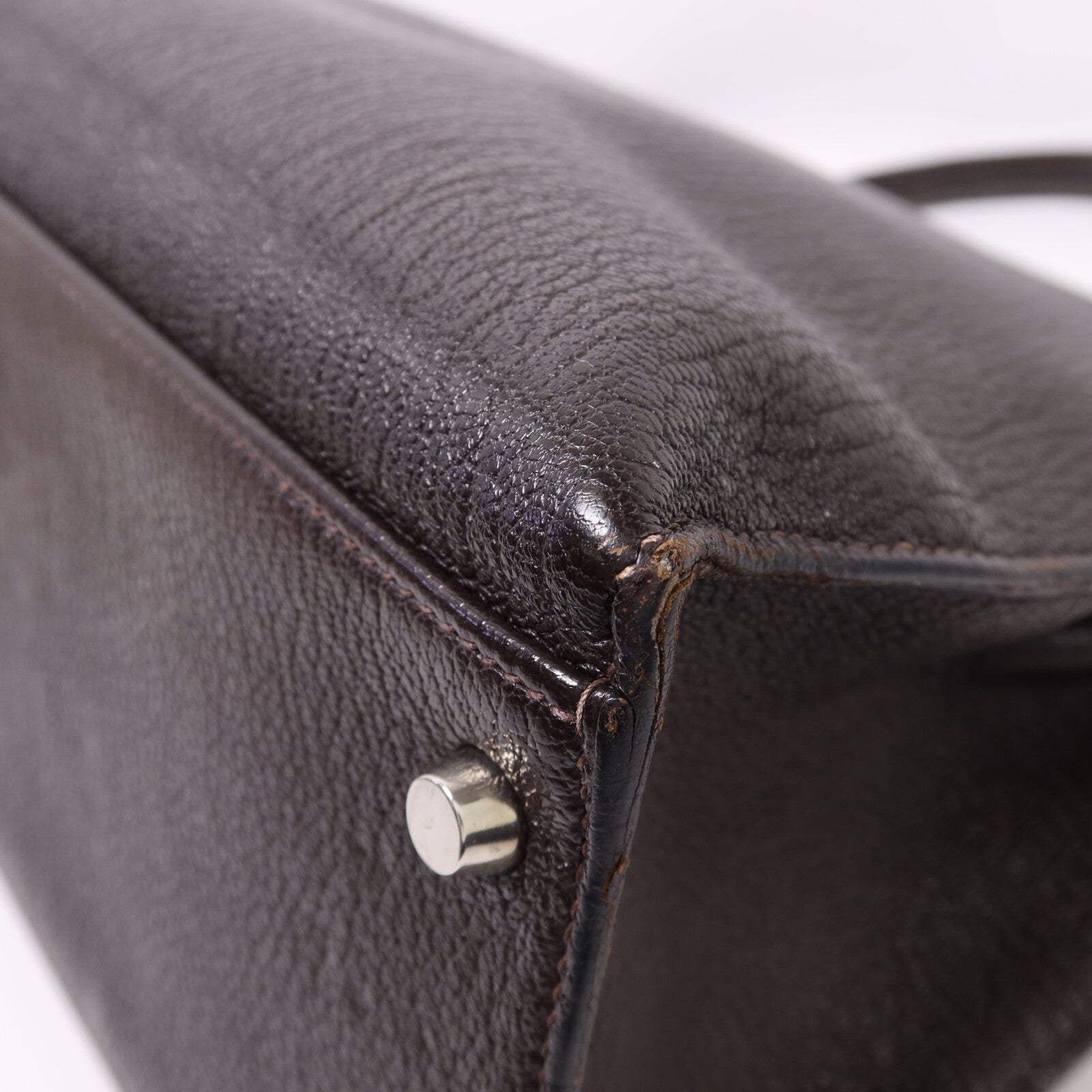 HERMES Chevre皮革Kelly 35銀扣手挽肩背兩用袋Café