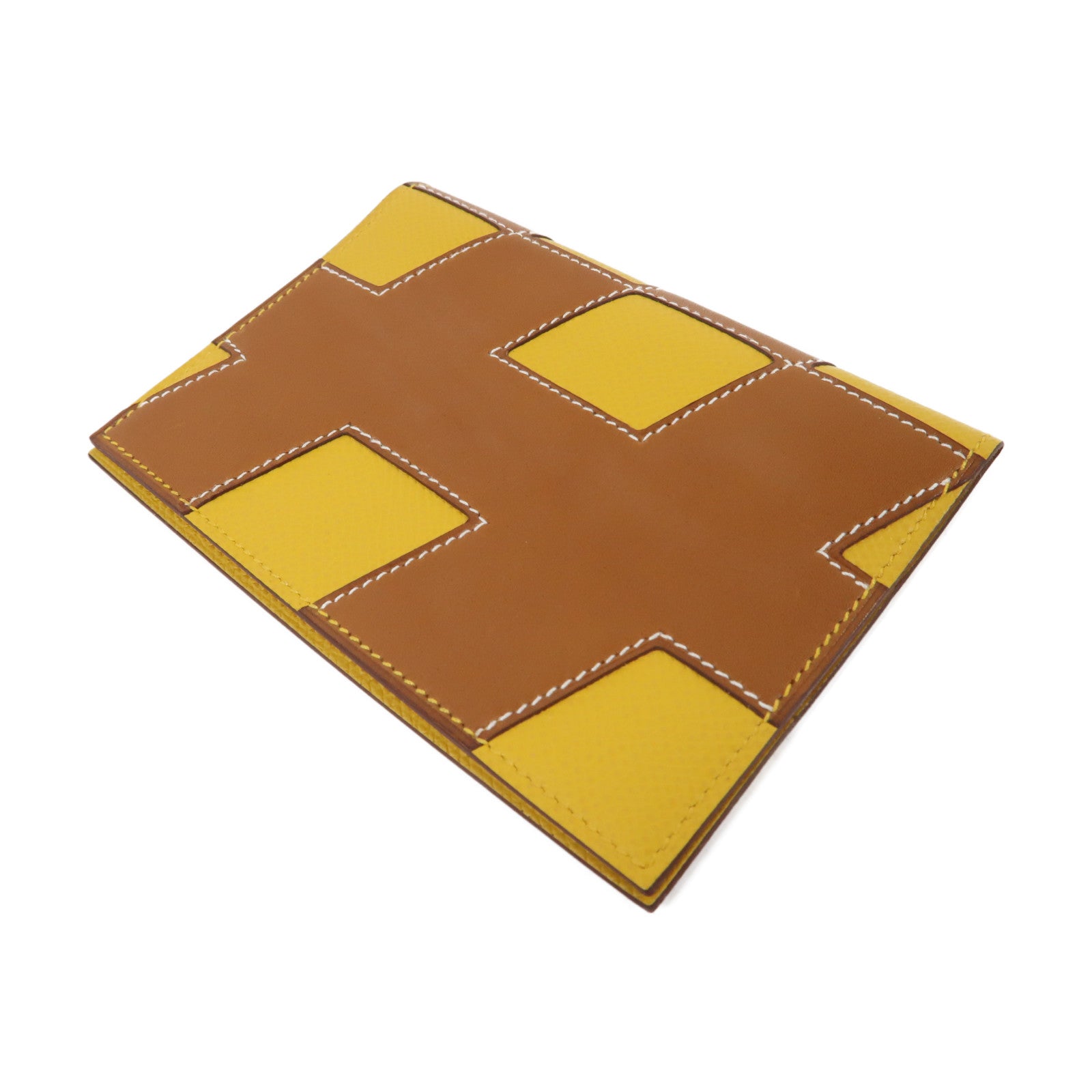 HERMES Barenia/Epsom皮革Passport Case護照套啡色/黃色