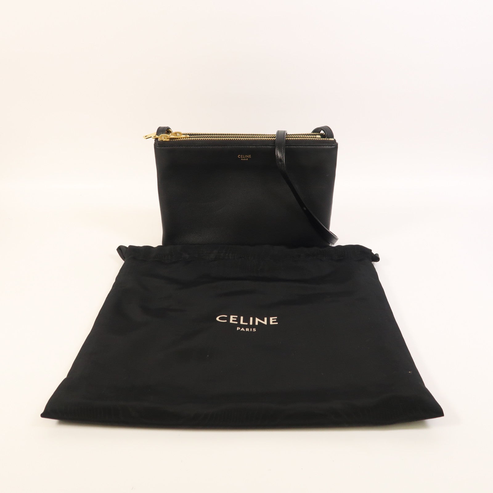 CELINE 羊皮皮革Trio金扣肩背袋