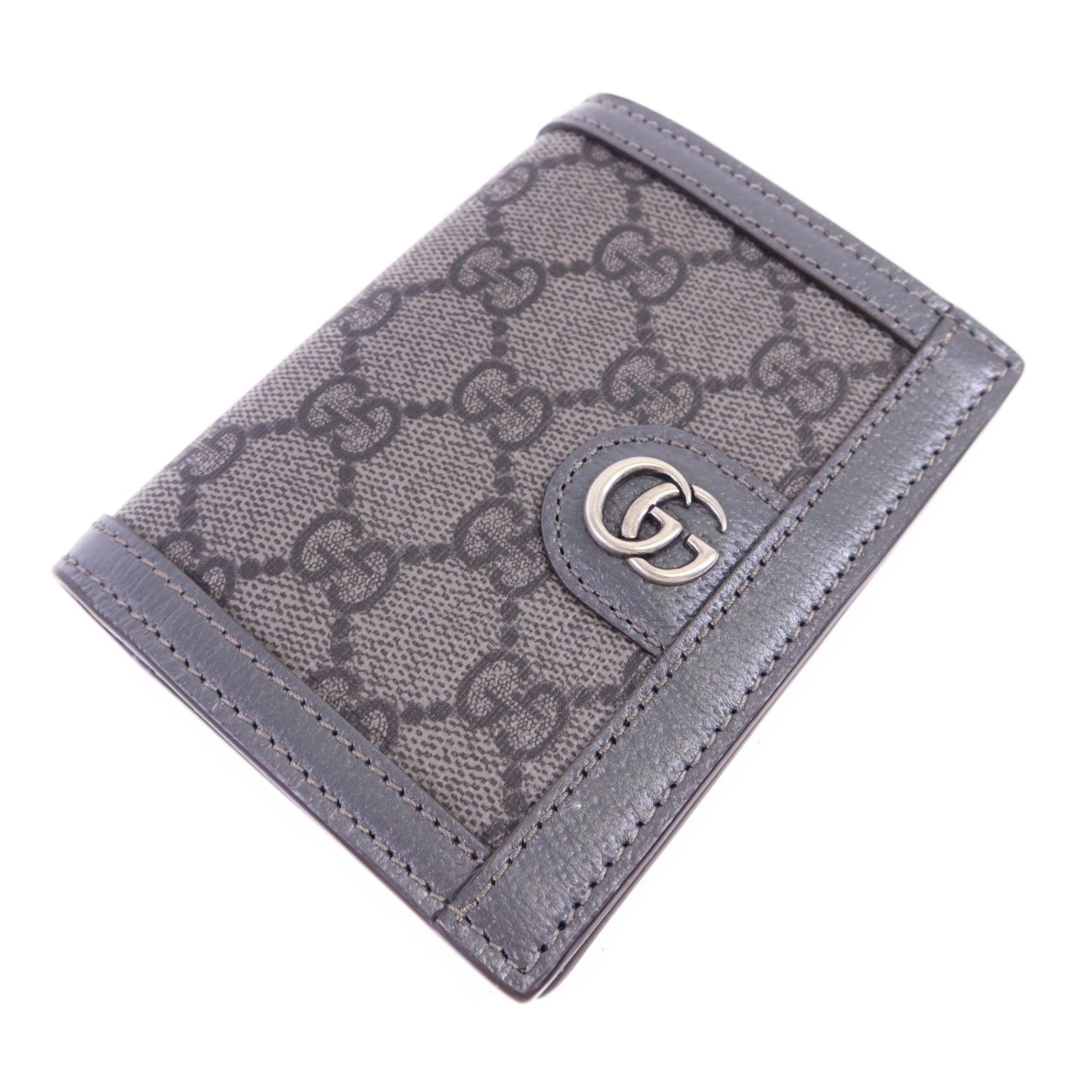 GUCCI 塗層帆布/牛皮皮革Bifold Wallet銀扣錢包