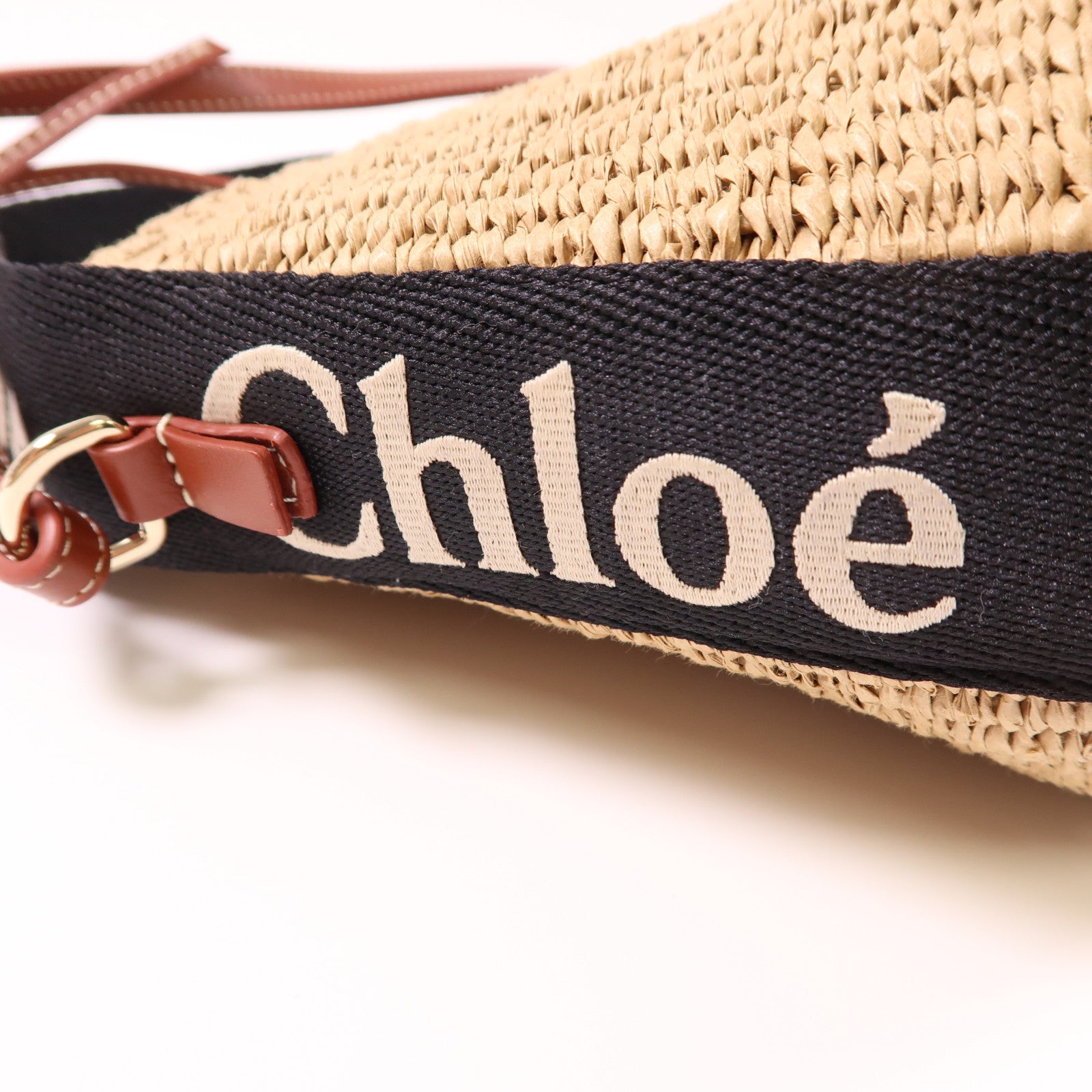 Chloe Raffia/皮革Woody Small金扣手挽肩背兩用袋