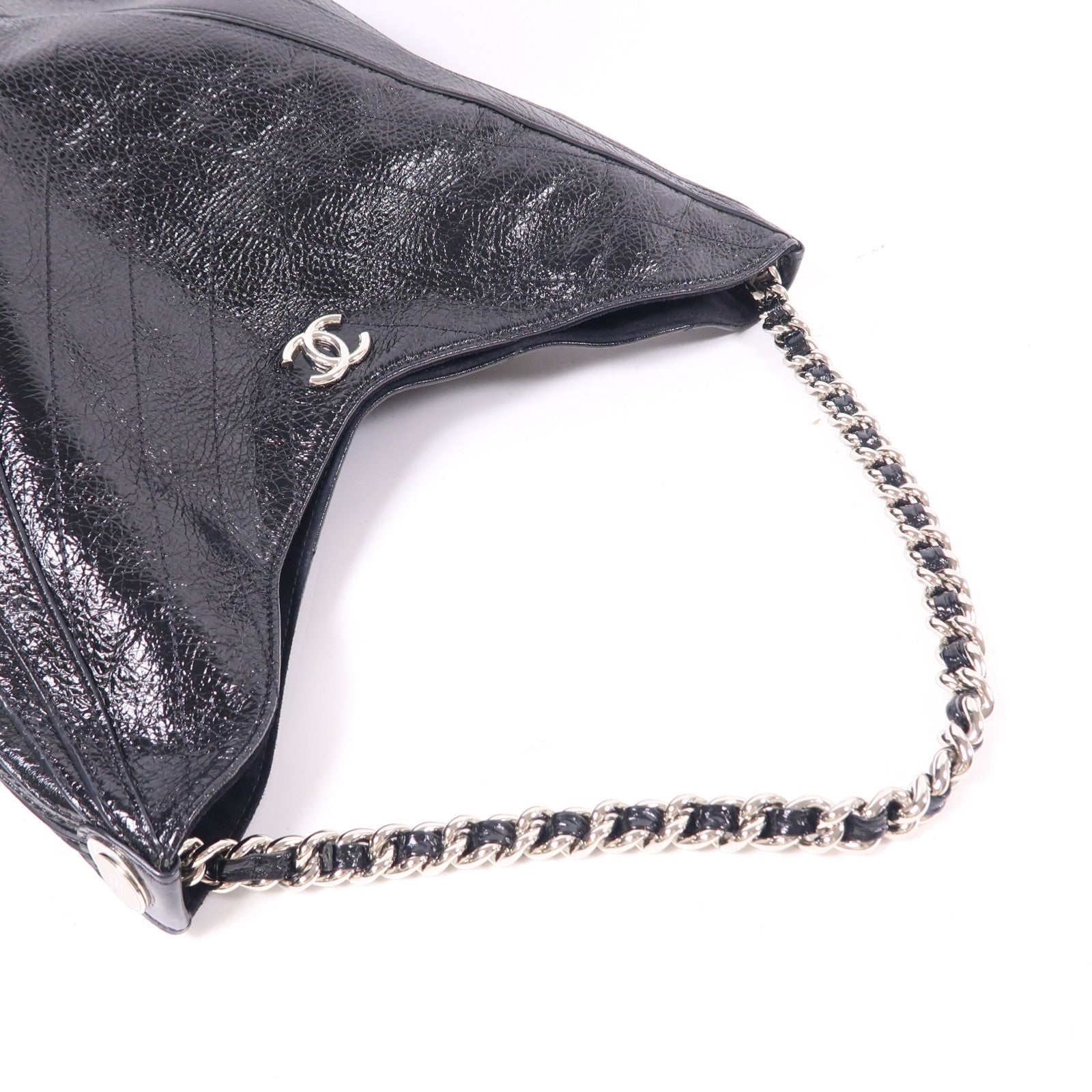 CHANEL 牛皮皮革Chain Shoulder銀扣肩背袋