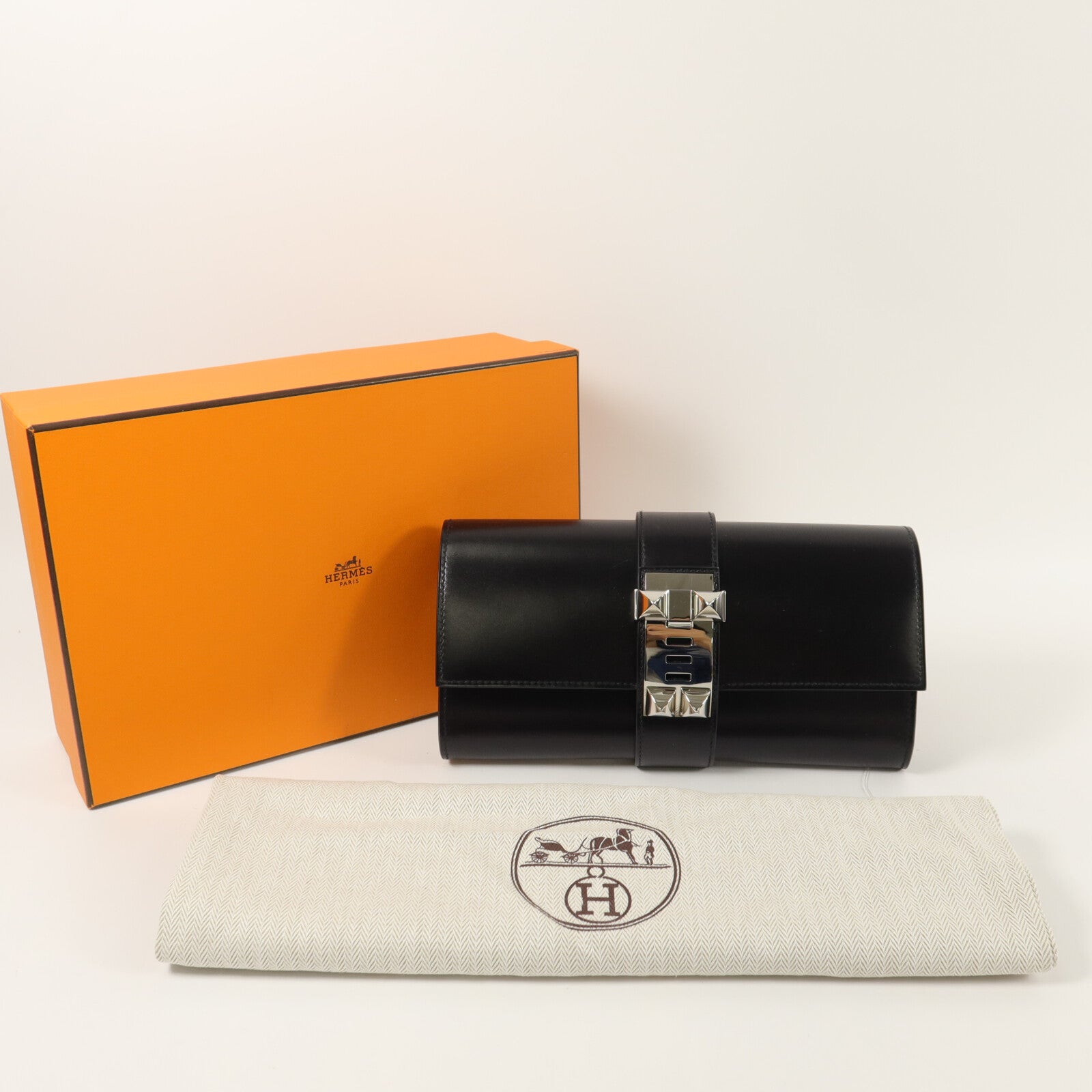 HERMES Box皮革Medor 23手拿包Noir