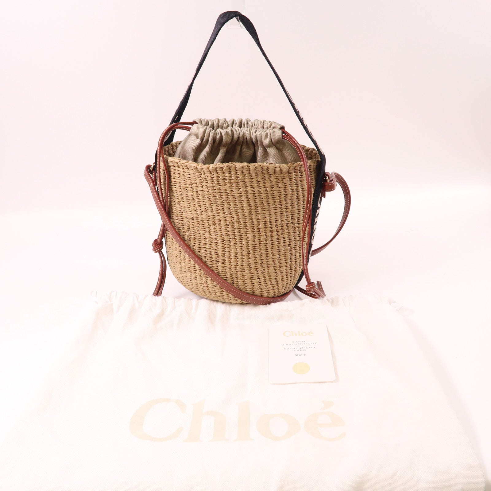 Chloe Raffia/皮革Woody Small金扣手挽肩背兩用袋