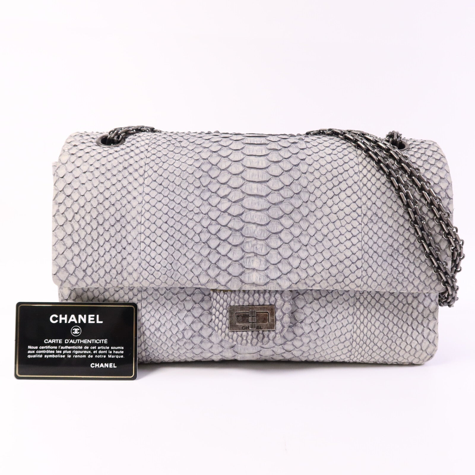 CHANEL 蛇皮皮革2.55銀扣鏈帶肩背袋