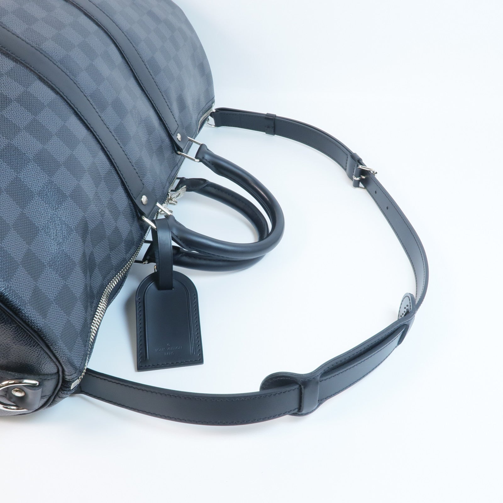 LOUIS VUITTON Damier Graphite Keepall 45 Bandouliere銀扣手挽肩背兩用袋