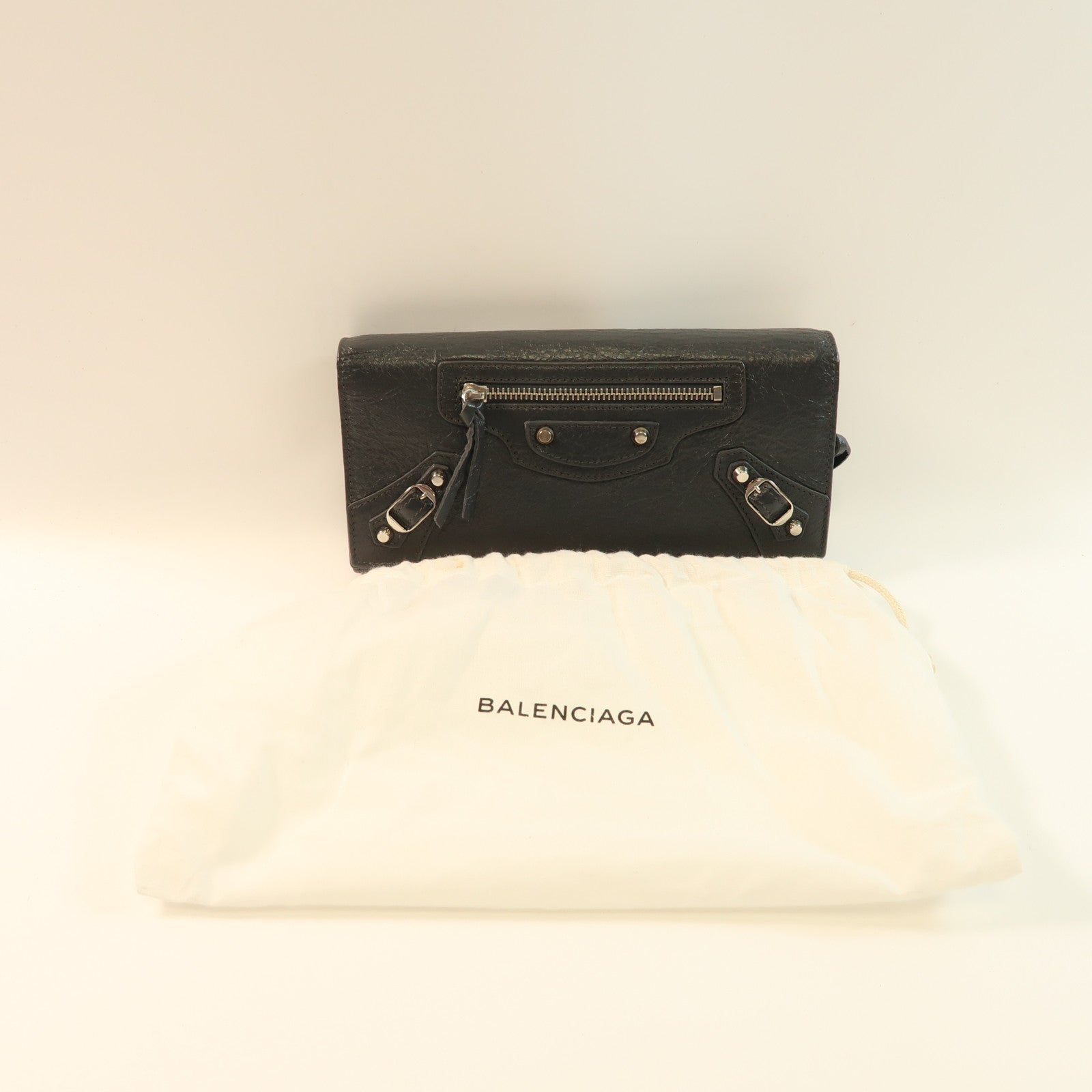BALENCIAGA 羊皮皮革Long Wallet銀扣長錢包灰色