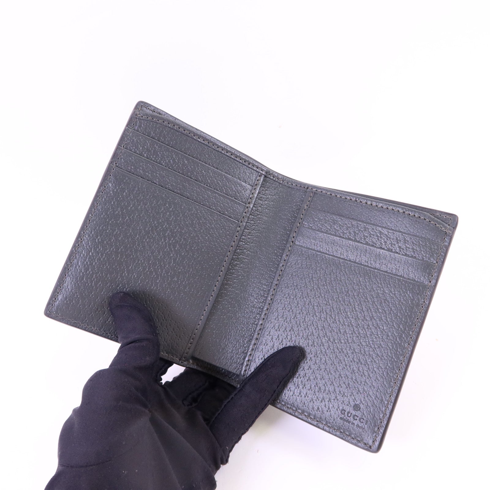 GUCCI 塗層帆布/牛皮皮革Bifold Wallet銀扣錢包