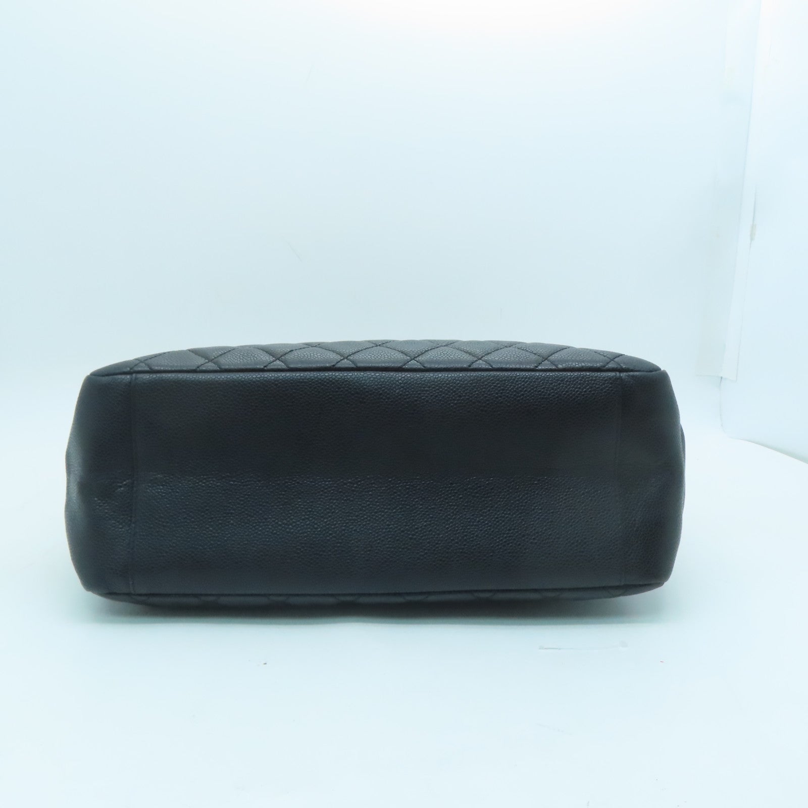 CHANEL diamond Caviar leather Grand Shopping Tote Bag silver buckle handle bag black