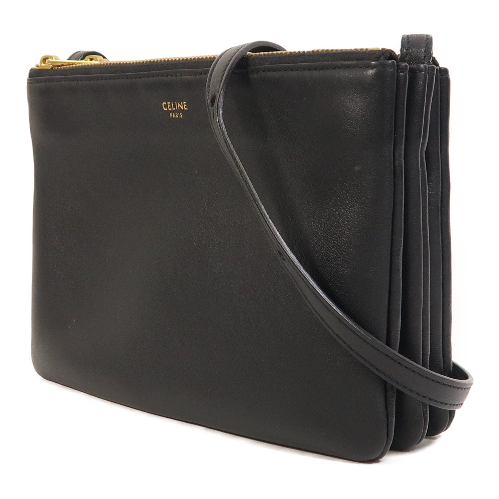 CELINE 羊皮皮革Trio金扣肩背袋