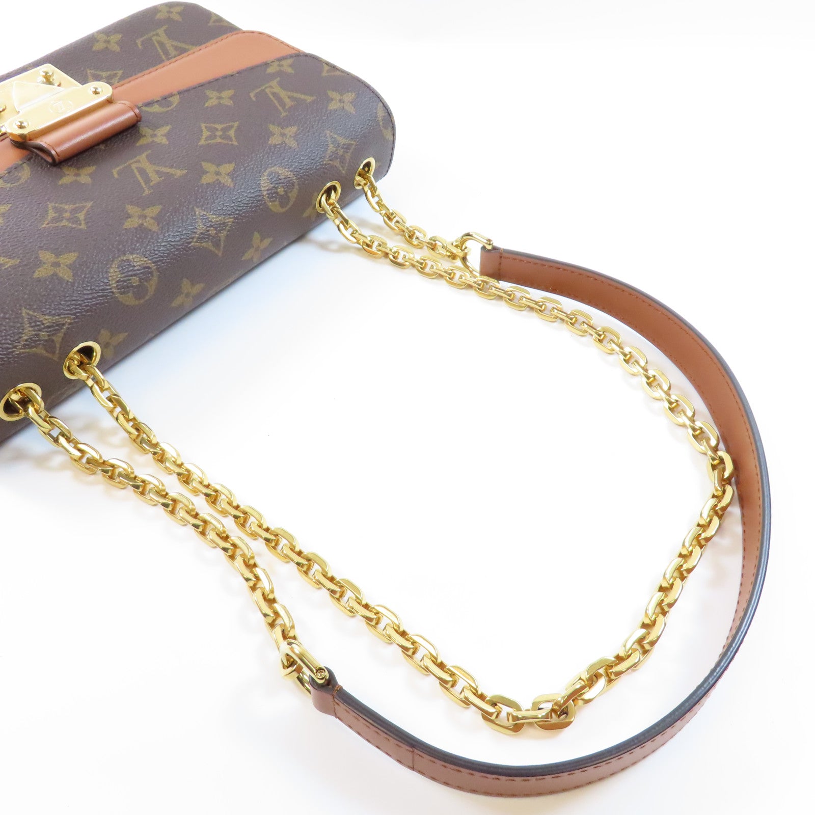 LOUIS VUITTON Monogram Marceau金扣鏈帶肩背袋棕色