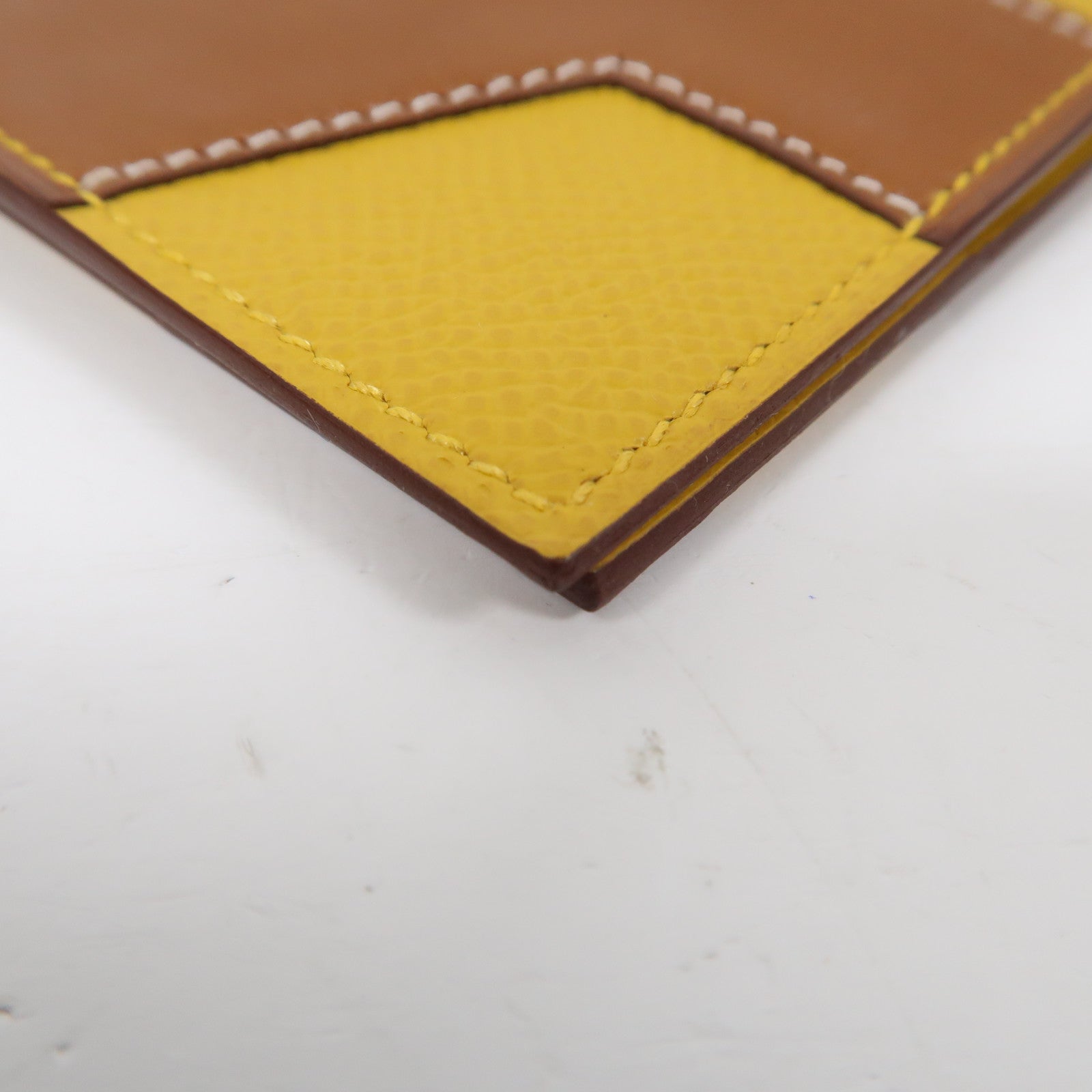 HERMES Barenia/Epsom皮革Passport Case護照套啡色/黃色
