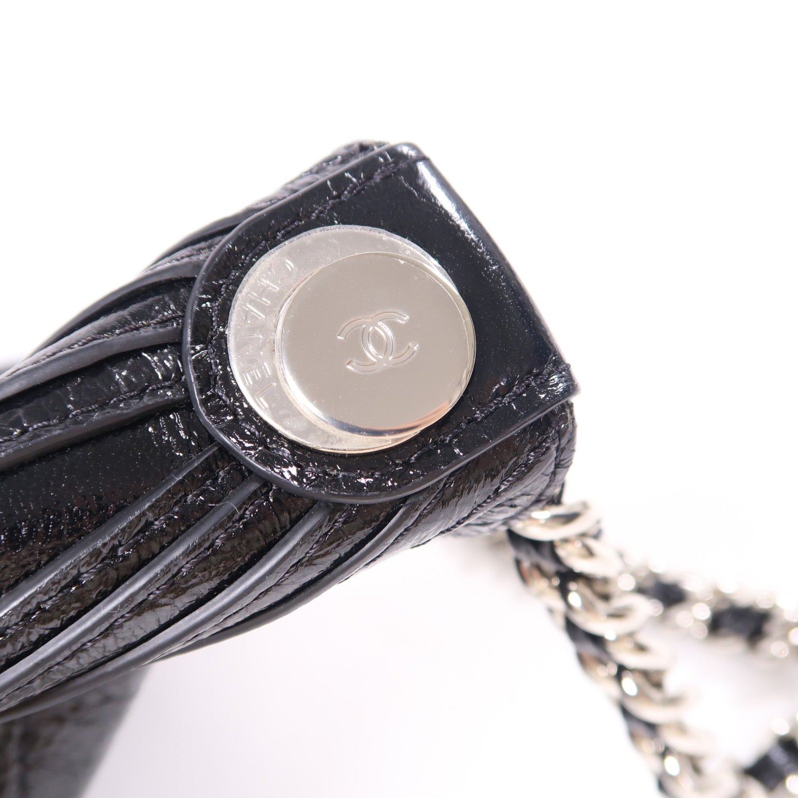 CHANEL 牛皮皮革Chain Shoulder銀扣肩背袋