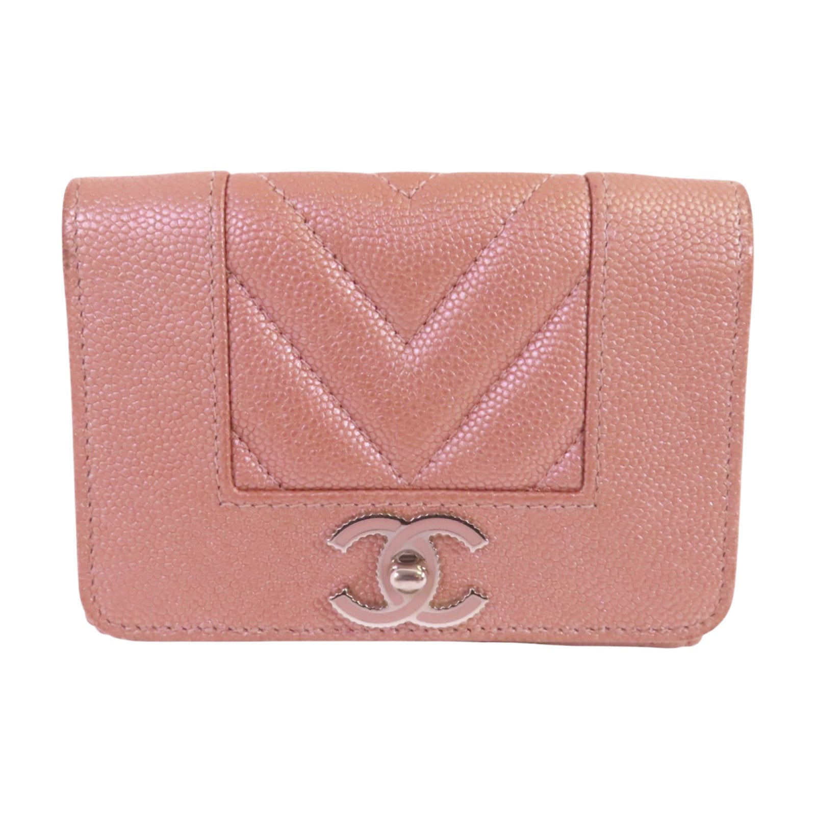 CHANEL 牛皮皮革Mini Wallet銀扣短錢包