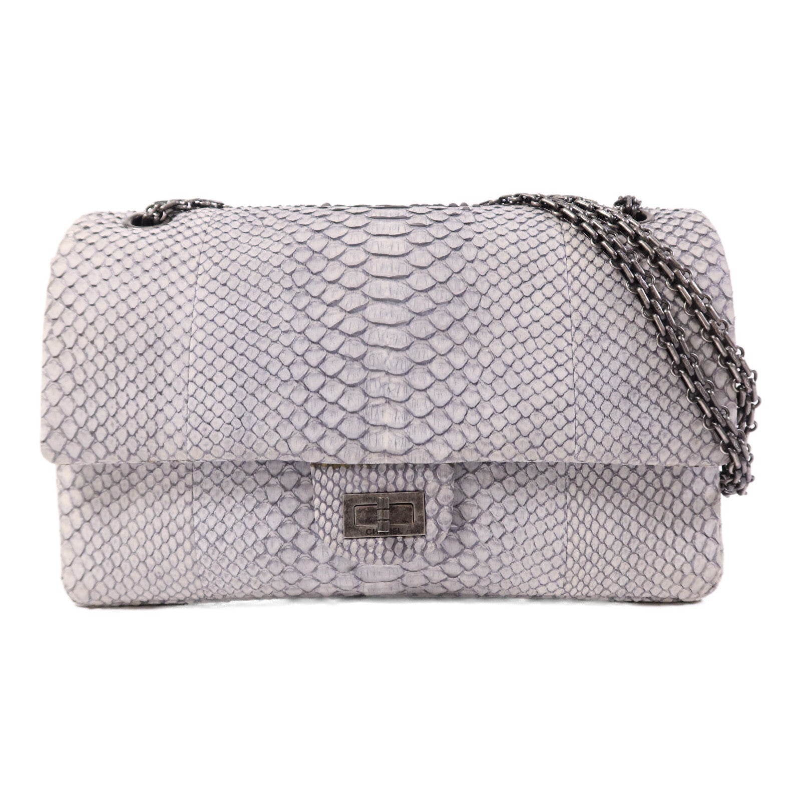 CHANEL 蛇皮皮革2.55銀扣鏈帶肩背袋