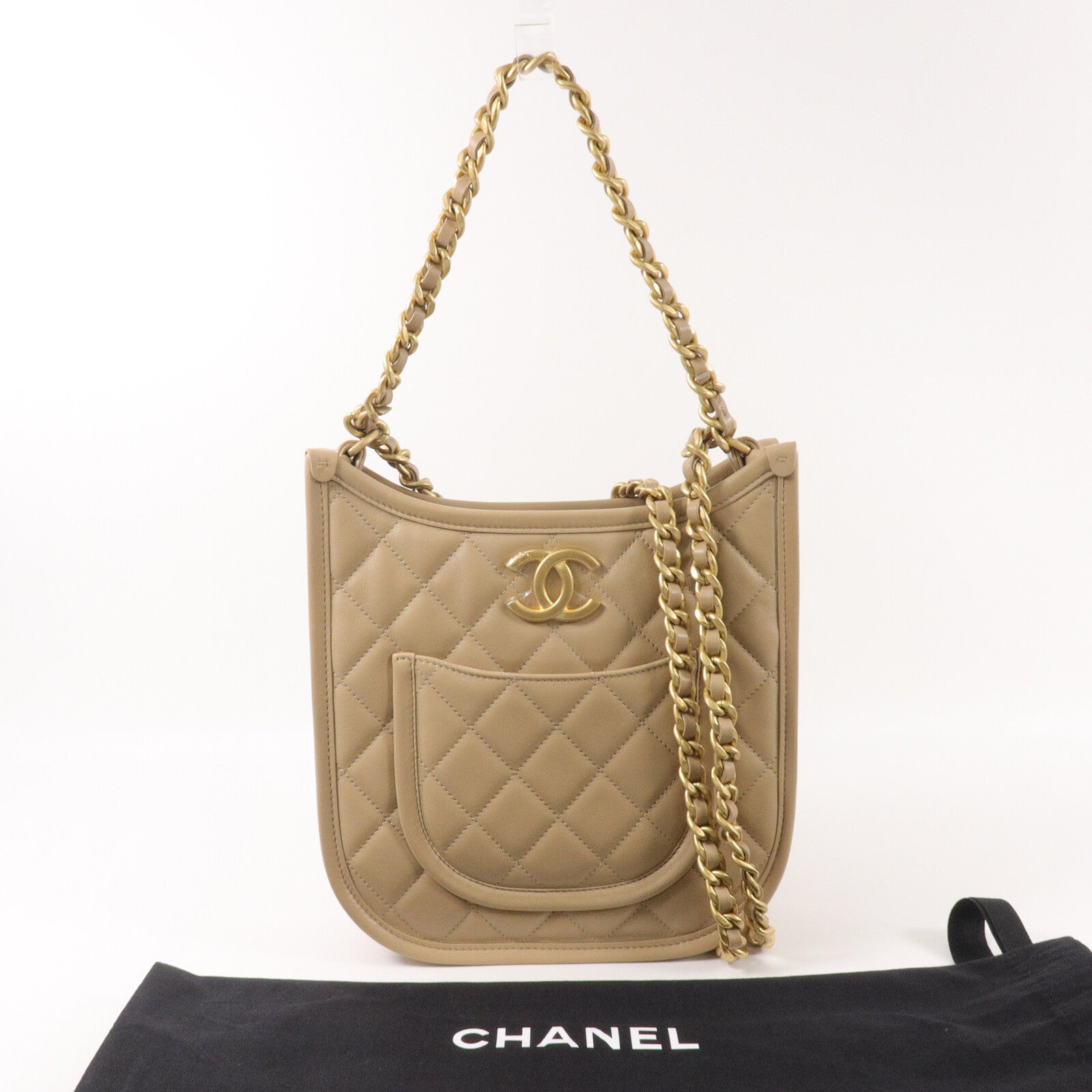 CHANEL 牛皮皮革Hobo鏈帶肩背袋
