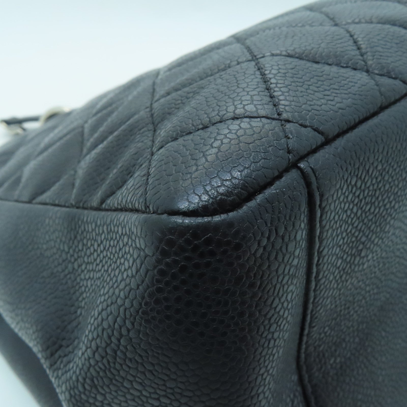 CHANEL diamond Caviar leather Grand Shopping Tote Bag silver buckle handle bag black