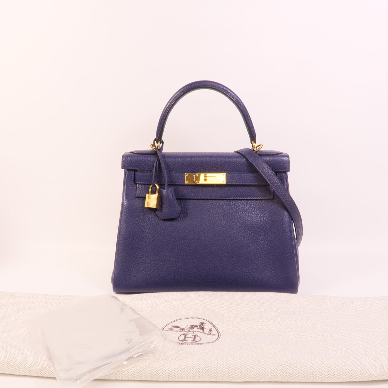 HERMES Togo皮革Kelly 28手挽肩背兩用袋Bleu Encre