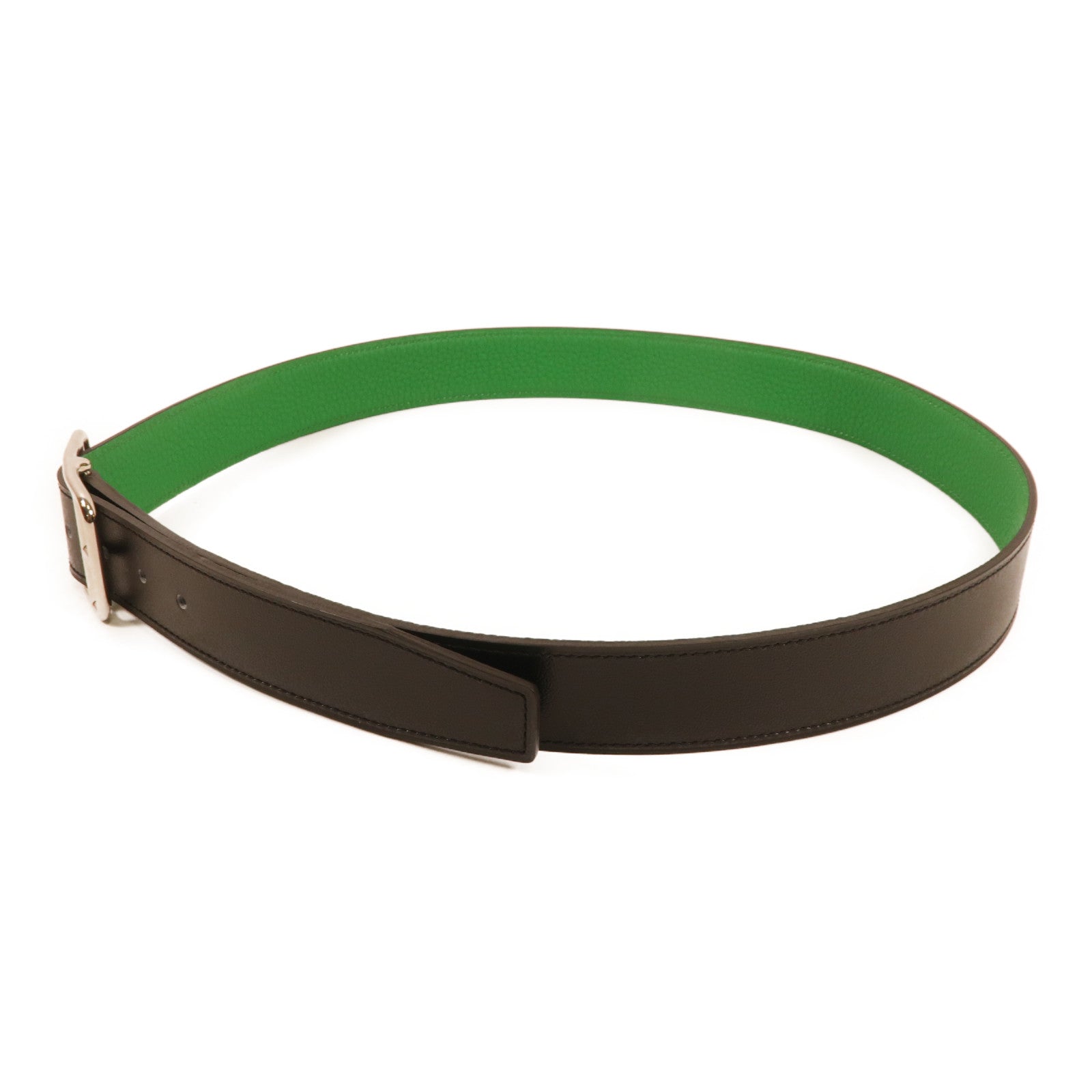 HERMES 【激減優惠】Togo皮Cape Cod 32 Reversible Belt銀扣皮帶Noir/Bambou