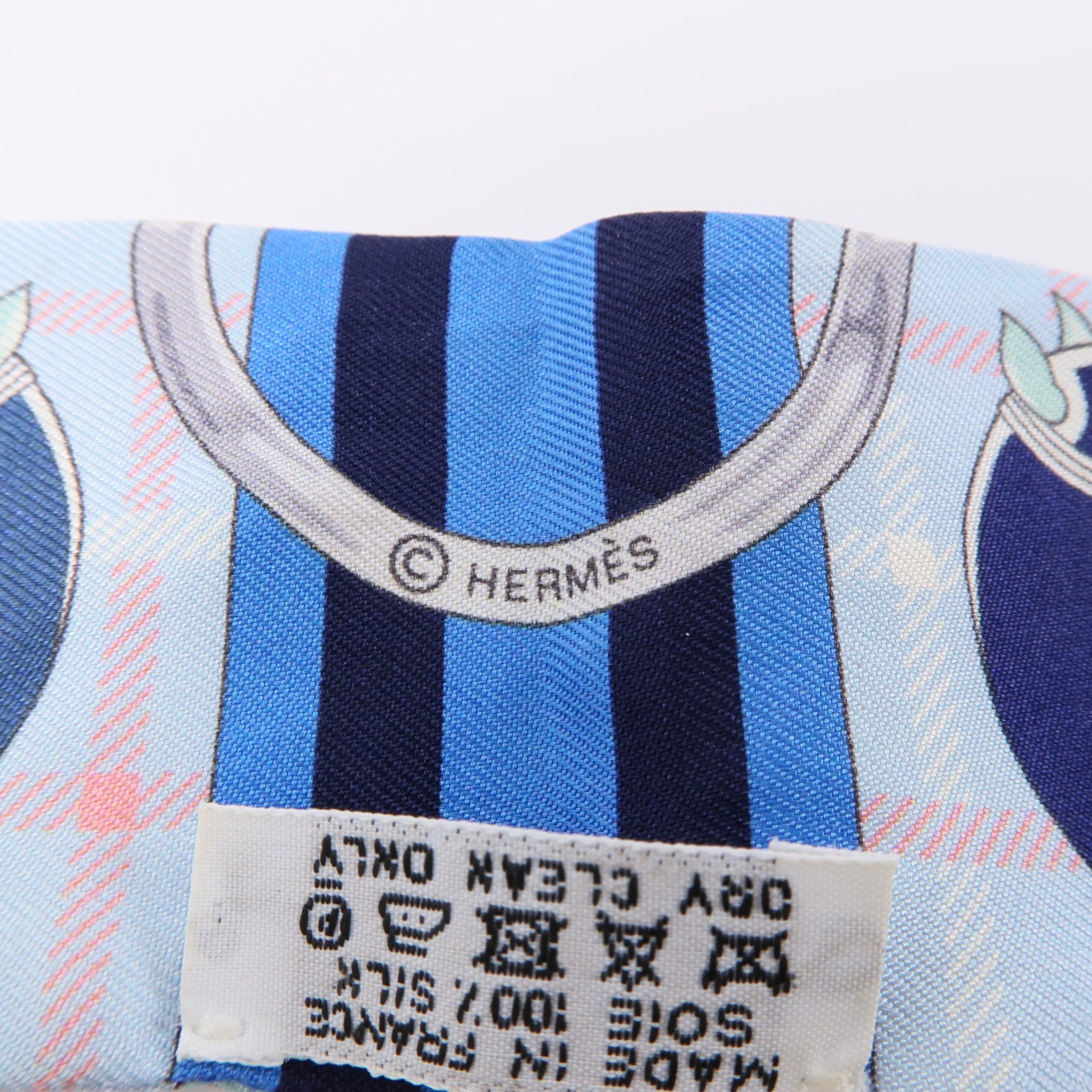 HERMES 絲質Twilly絲巾藍色/粉紅色