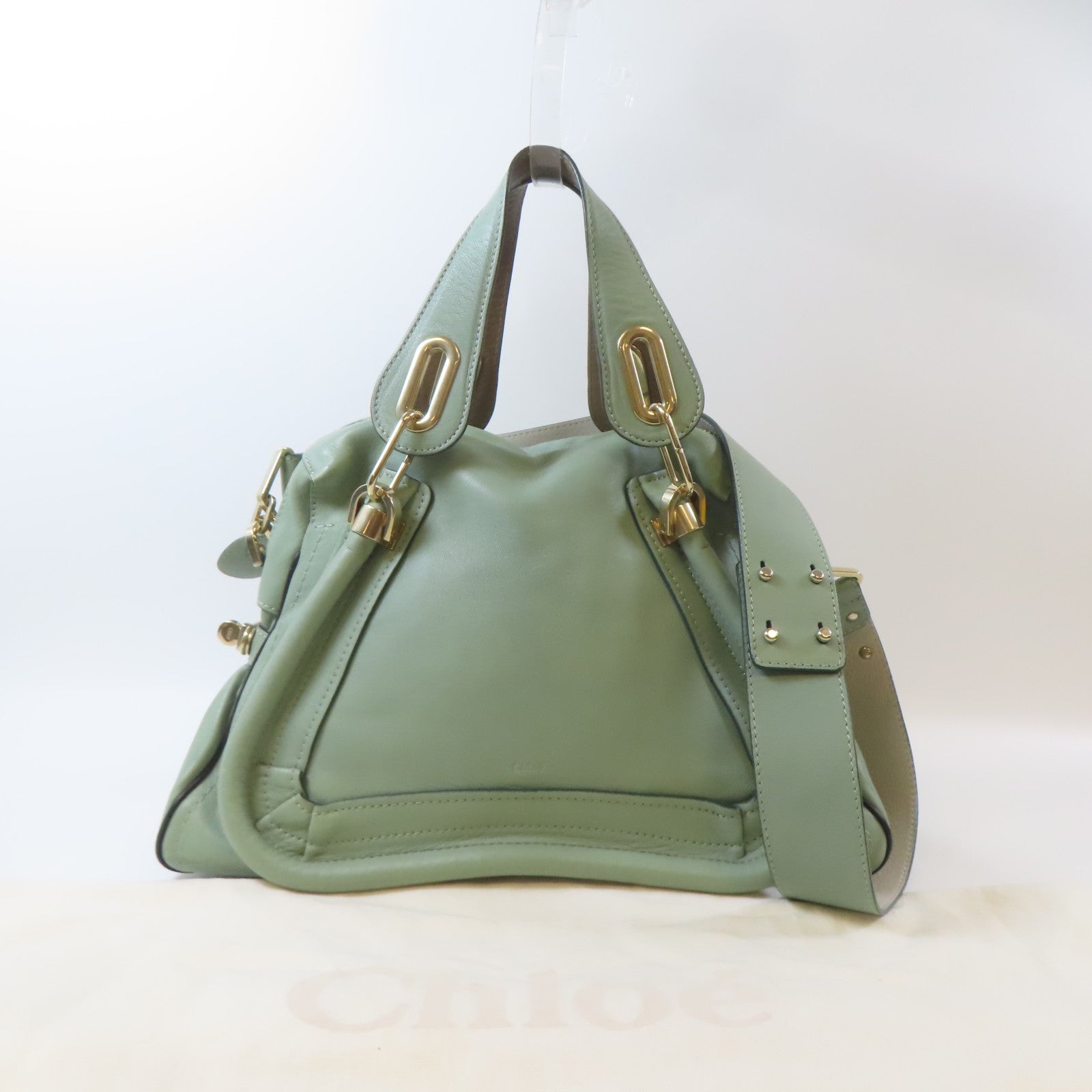 Chloe 牛皮皮革2 Way Shoulder Bag金扣手挽肩背兩用袋淺綠色