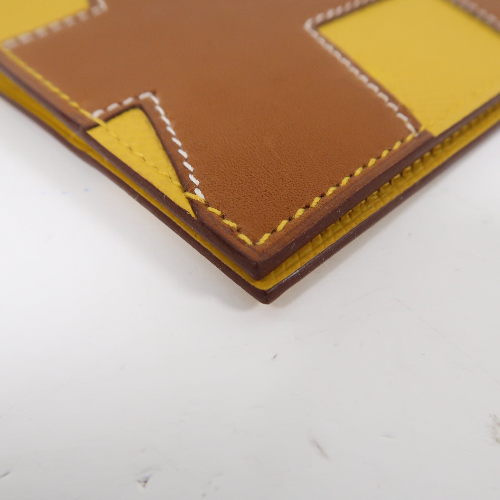 HERMES Barenia/Epsom皮革Passport Case護照套啡色/黃色
