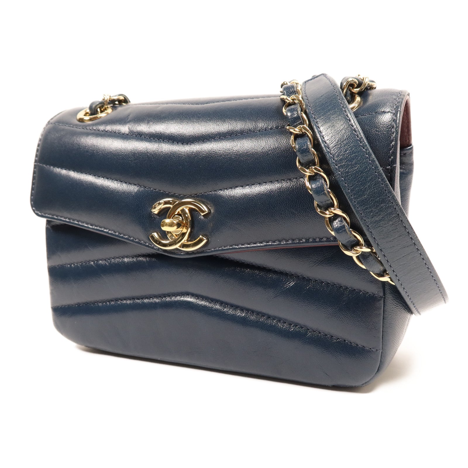 CHANEL 羊皮皮革Shoulder Bag金扣鏈帶肩背袋