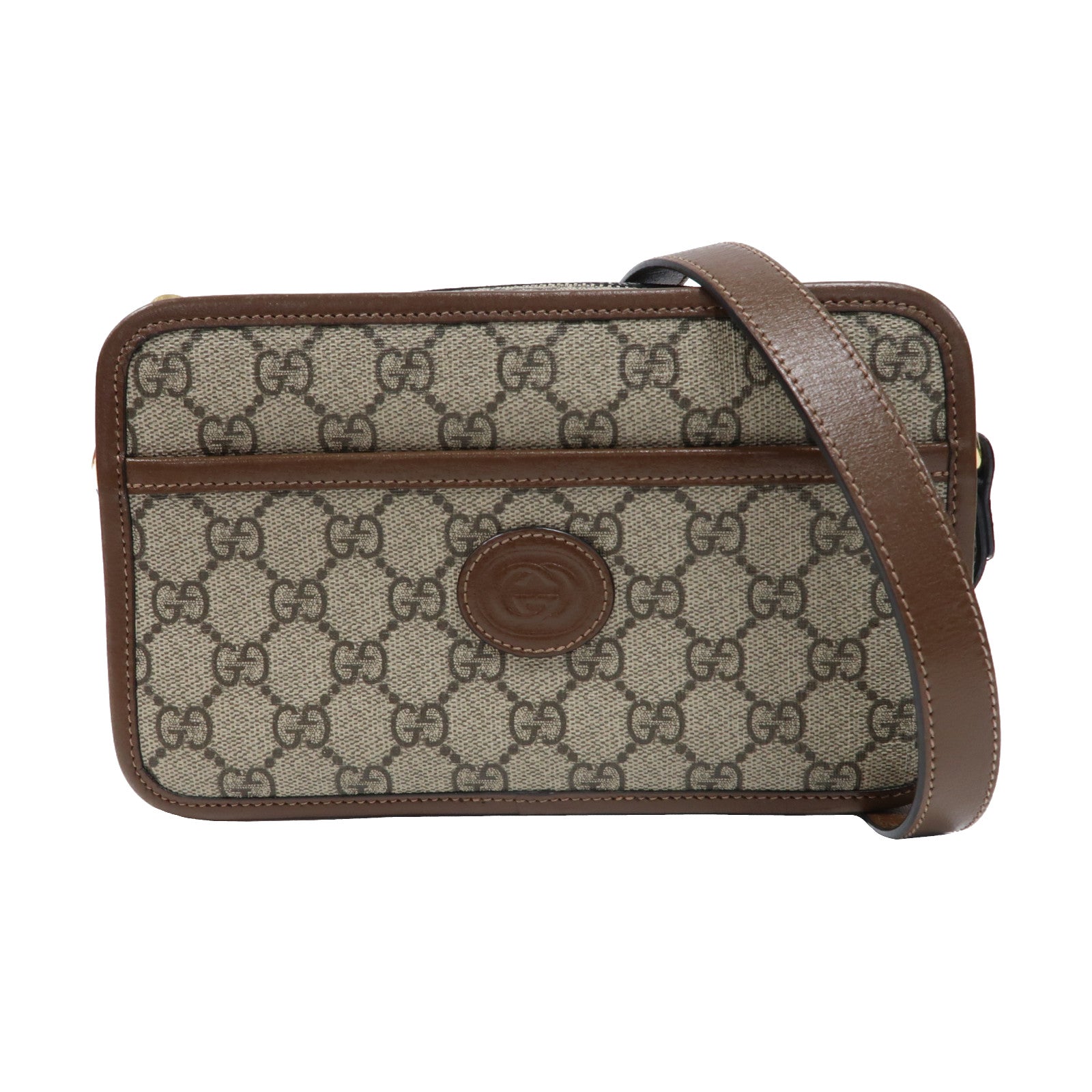 GUCCI 塗層帆布GG Supreme Shoulder Bag金扣肩背袋啡色