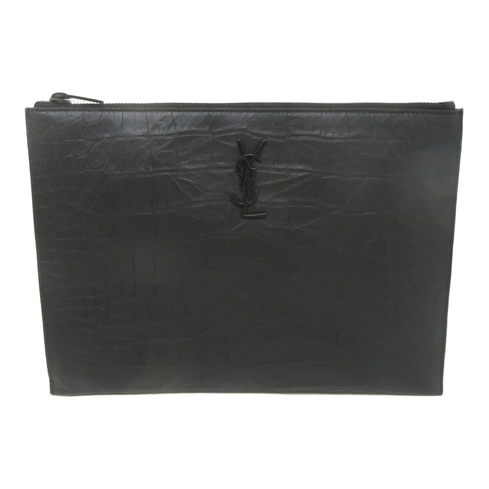 SAINT LAURENT 皮革Clutch Bag黑扣手拿包黑色