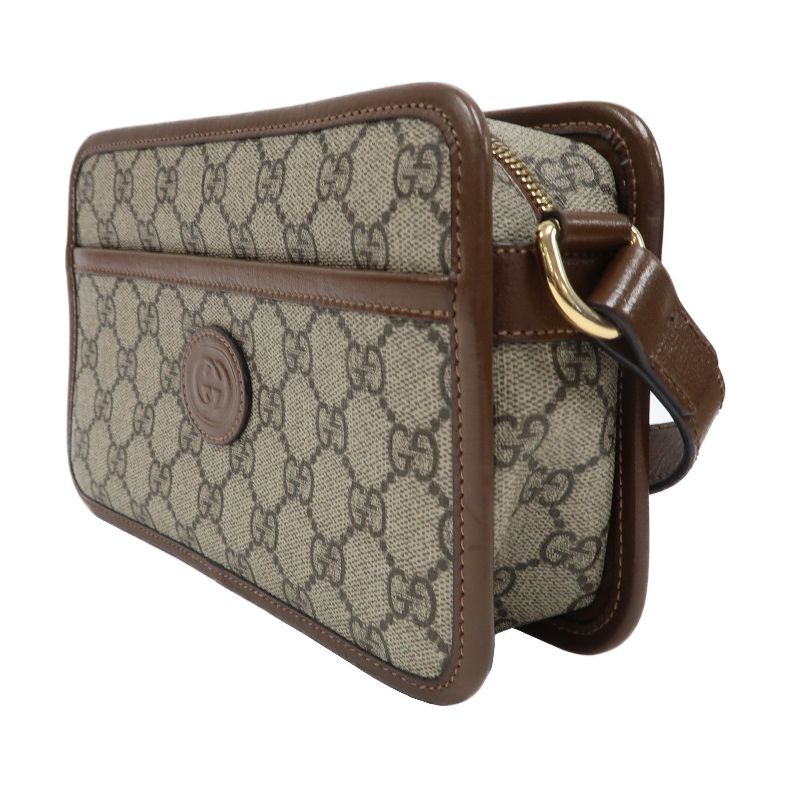 GUCCI 塗層帆布GG Supreme Shoulder Bag金扣肩背袋啡色