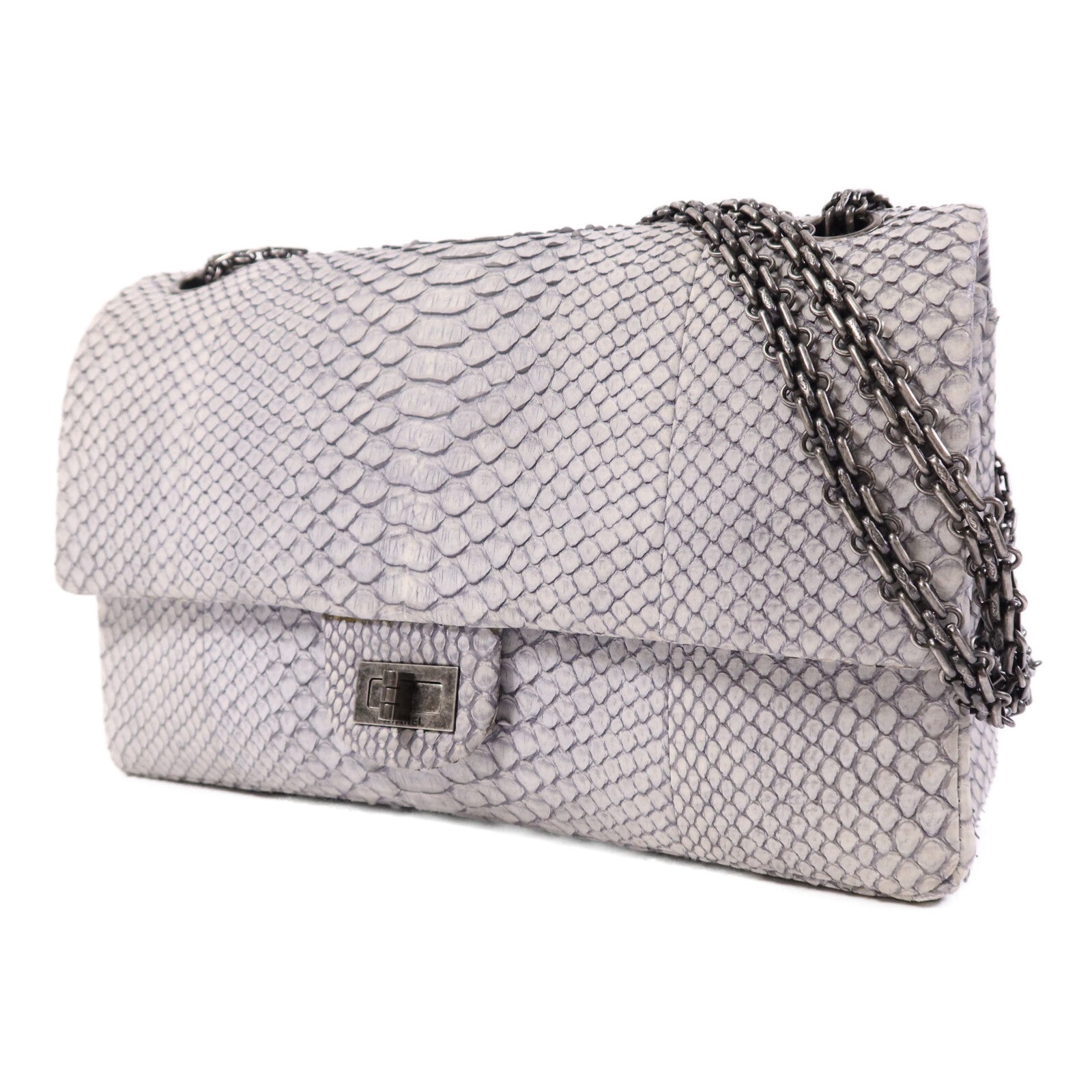 CHANEL 蛇皮皮革2.55銀扣鏈帶肩背袋