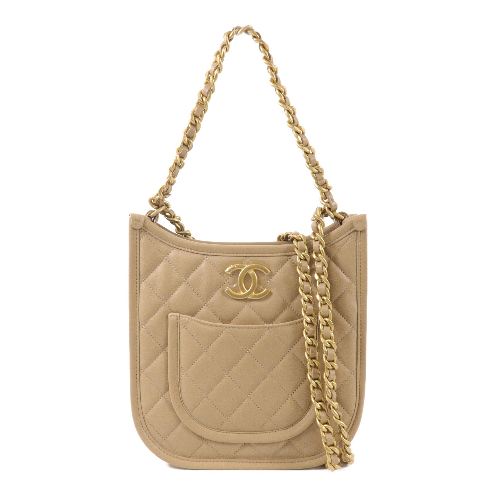 CHANEL 牛皮皮革Hobo鏈帶肩背袋