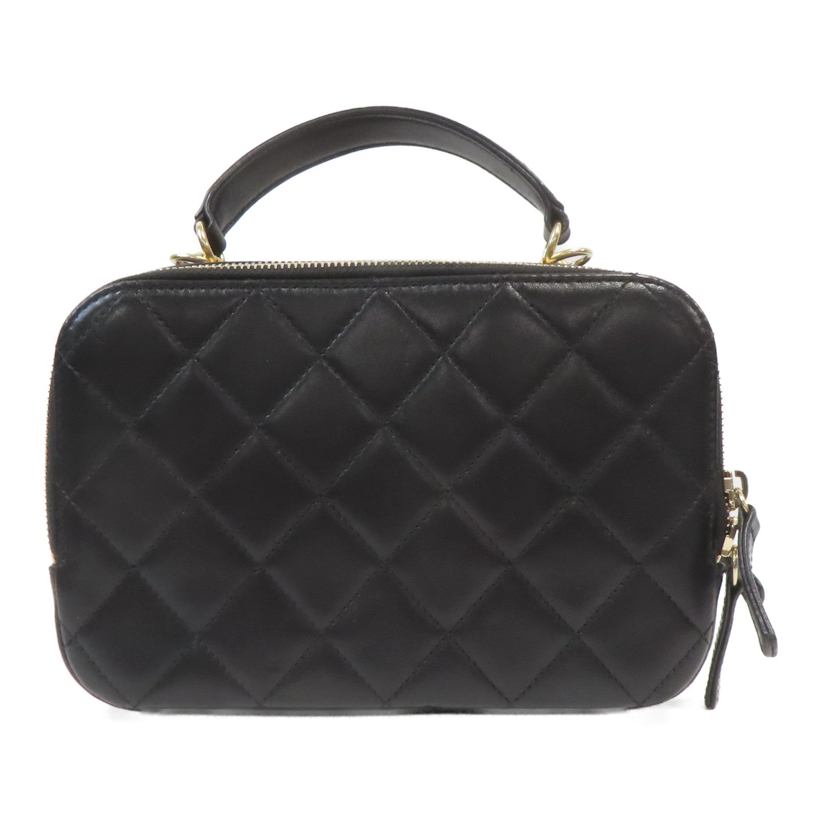CHANEL 菱格羊皮皮革Bowling Bag金扣手挽肩背兩用袋黑色