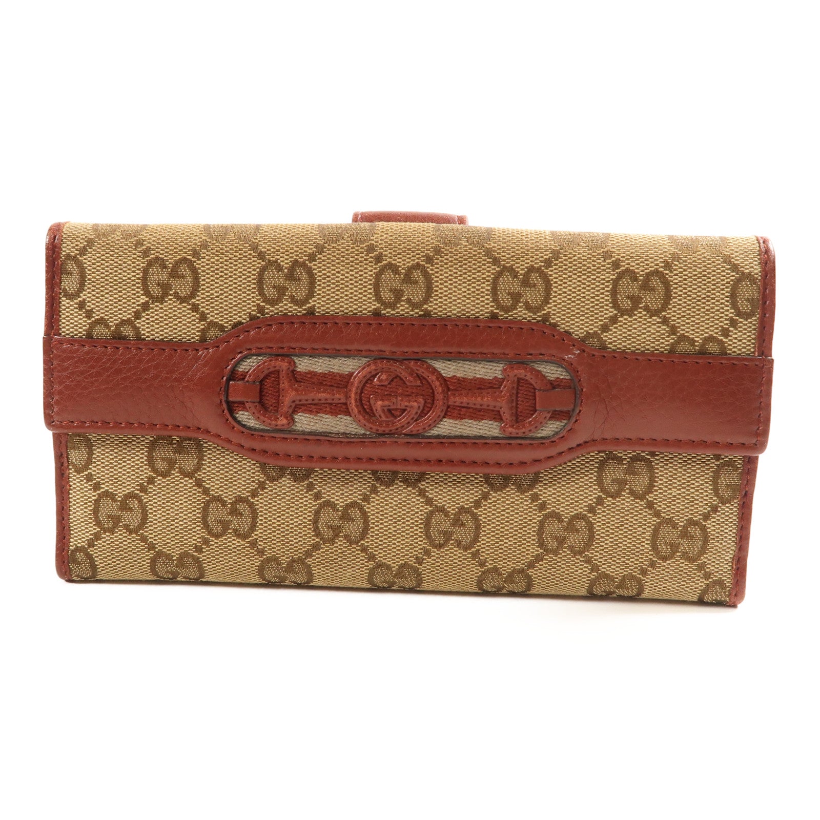 GUCCI 帆布/皮革Long Wallet金扣長錢包