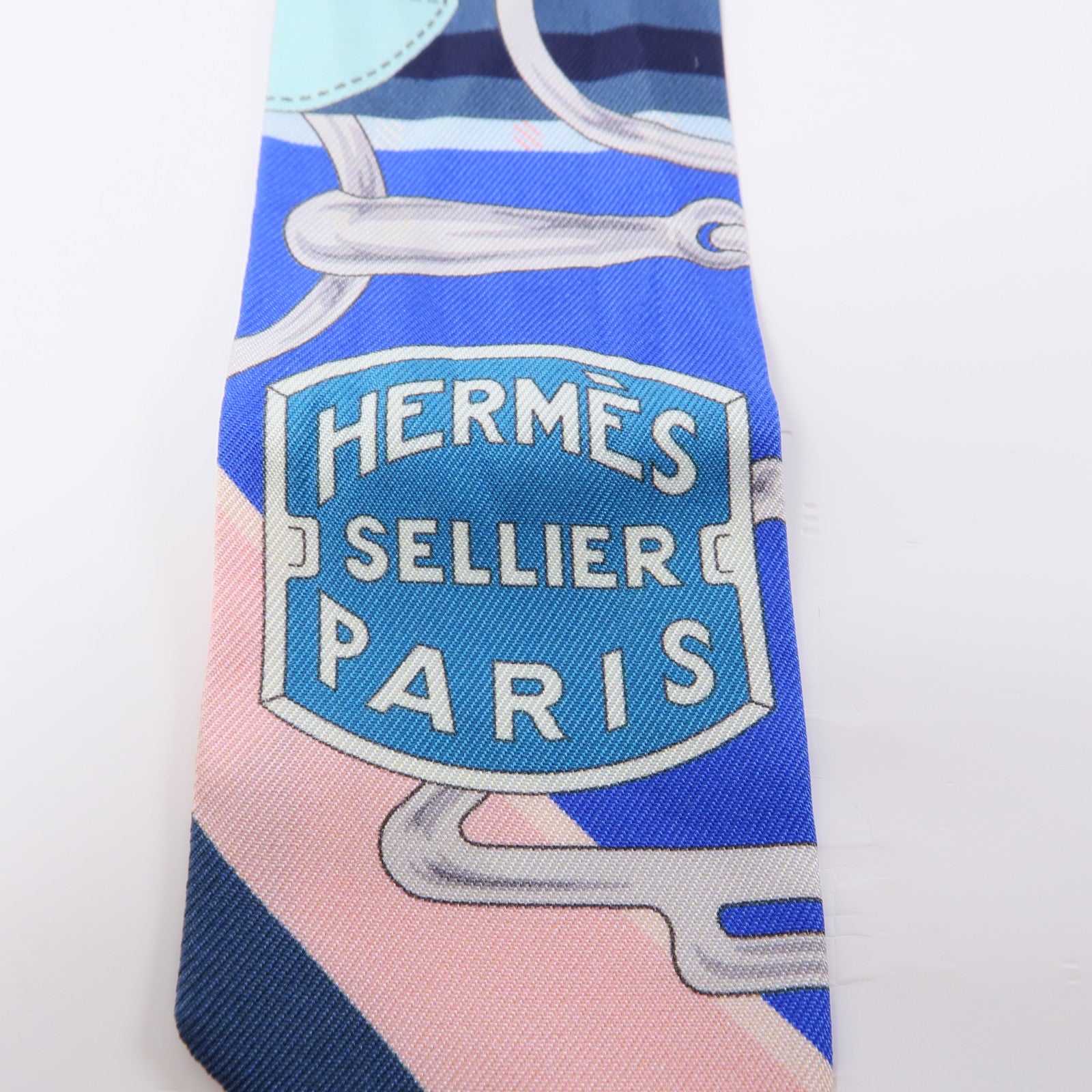HERMES 絲質Twilly絲巾藍色/粉紅色