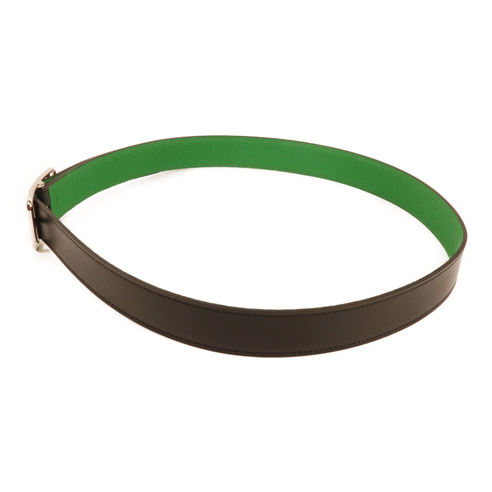 HERMES 【激減優惠】Togo皮Cape Cod 32 Reversible Belt銀扣皮帶Noir/Bambou