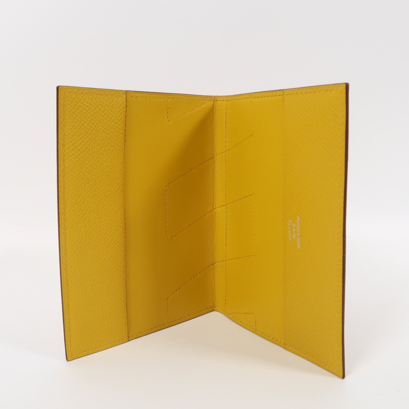 HERMES Barenia/Epsom皮革Passport Case護照套啡色/黃色