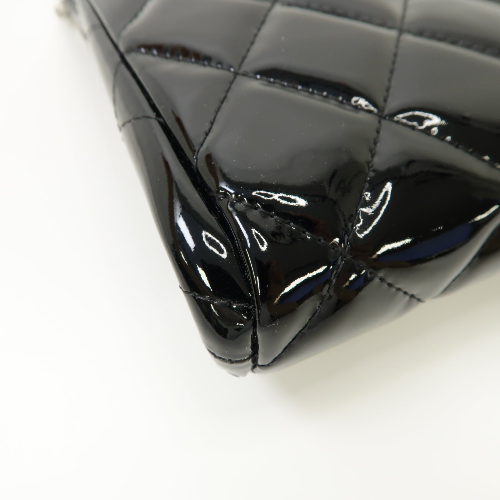 CHANEL 菱格漆皮皮革Chain Shoulder Bag銀扣鏈帶肩背袋黒色