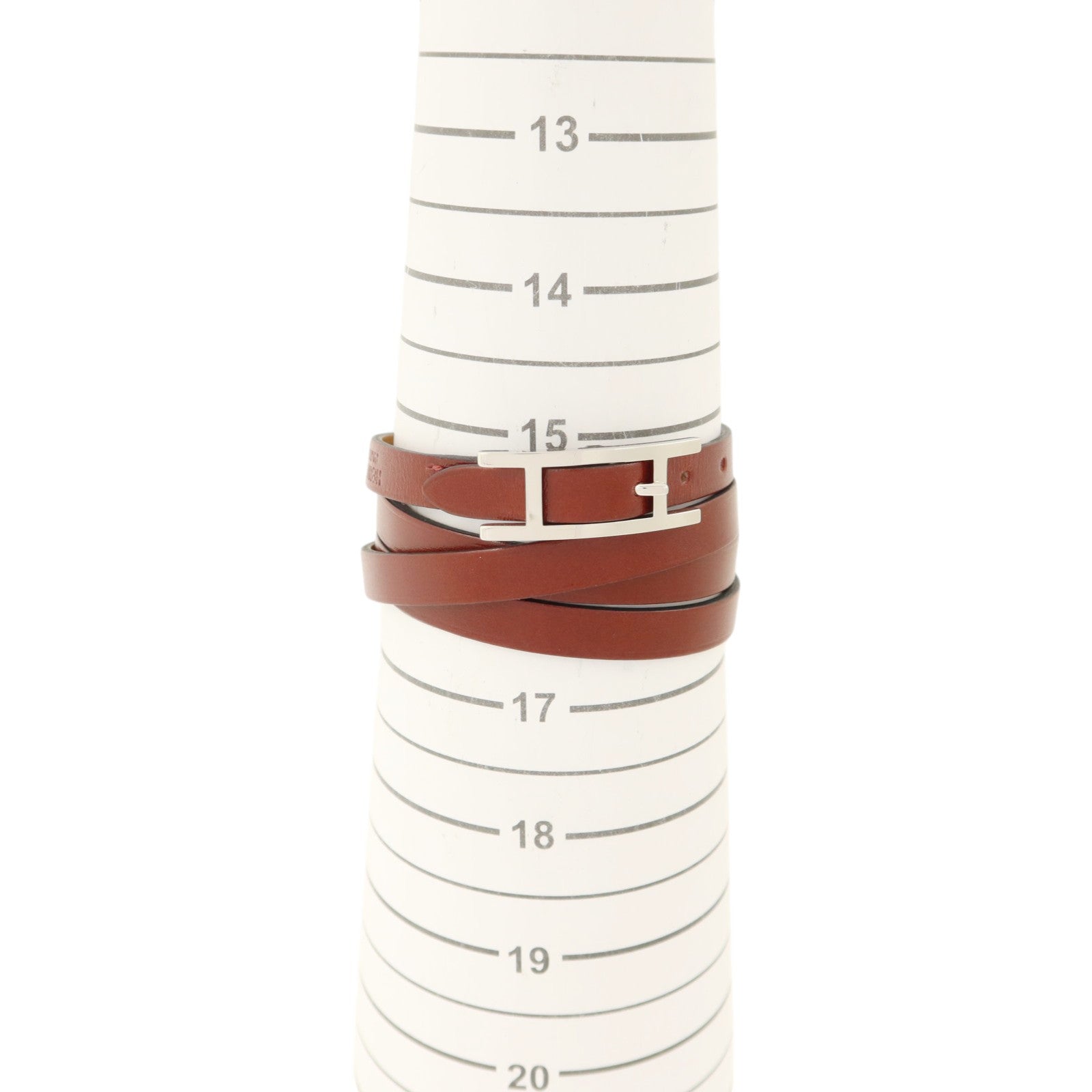 HERMES Box皮革Hapi 3 Bracelet銀扣手鏈Rouge H