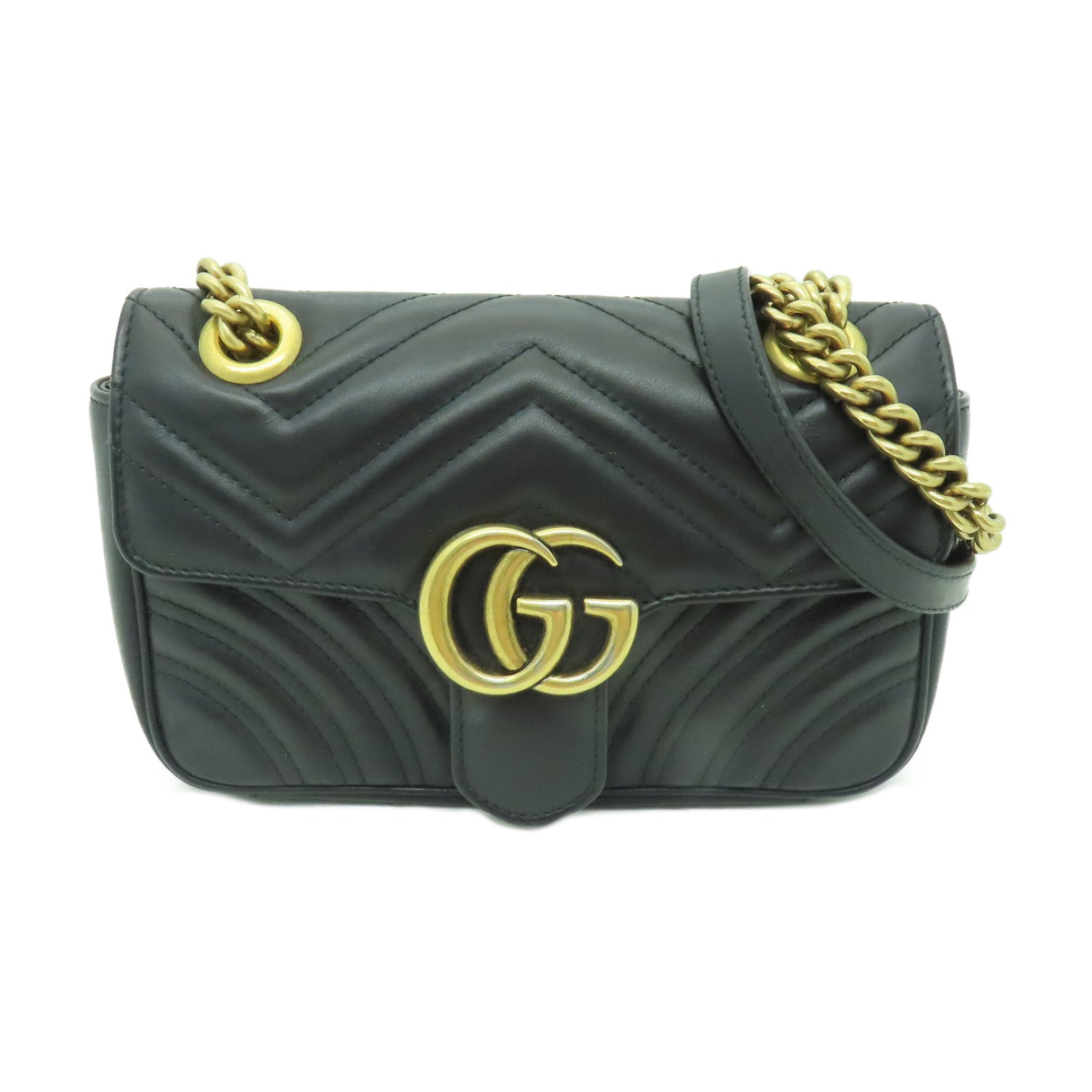 GUCCI 【激減優惠】牛皮皮革GG Marmont金扣鏈帶肩背袋黑色