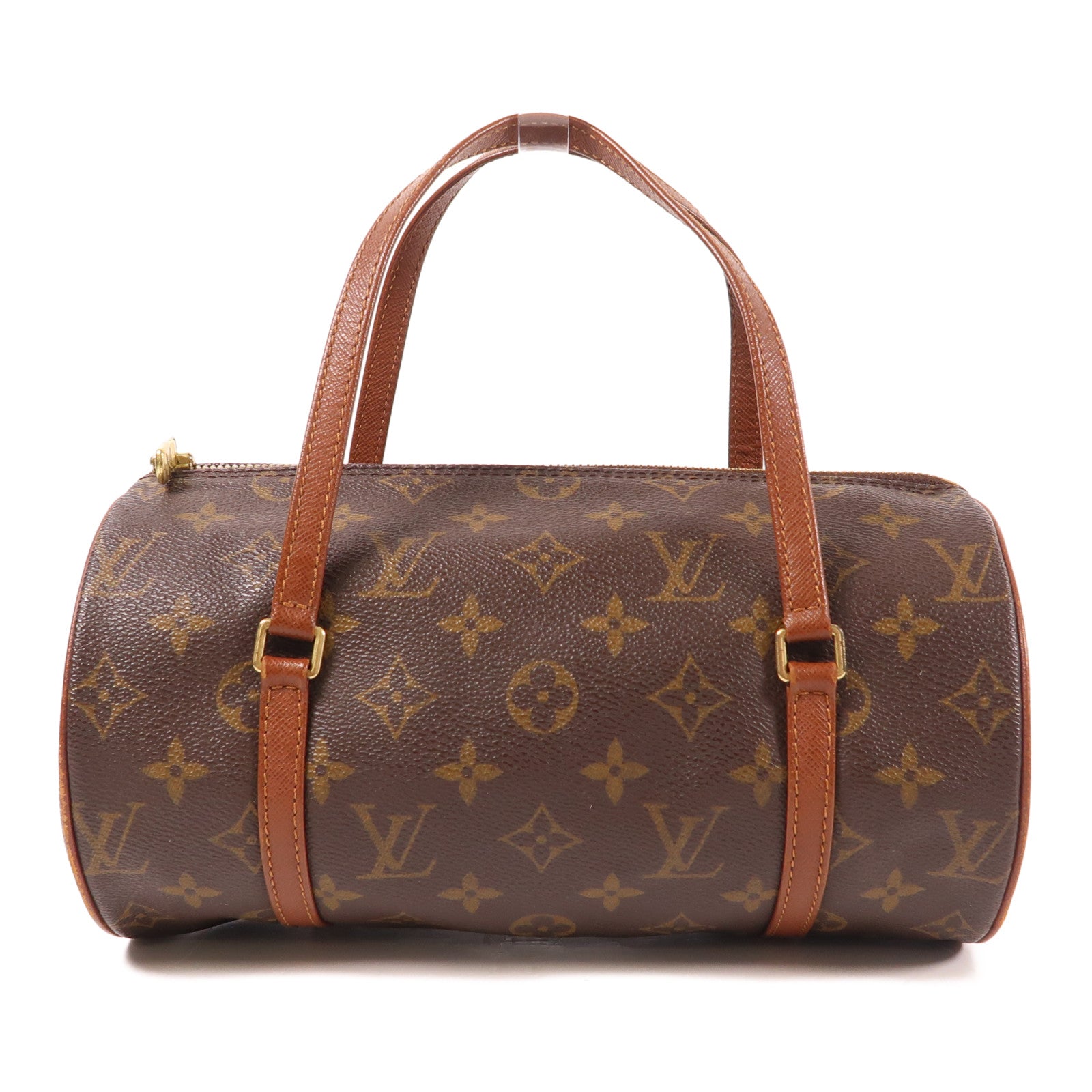 LOUIS VUITTON Monogram Papillon PM金扣手挽袋棕色