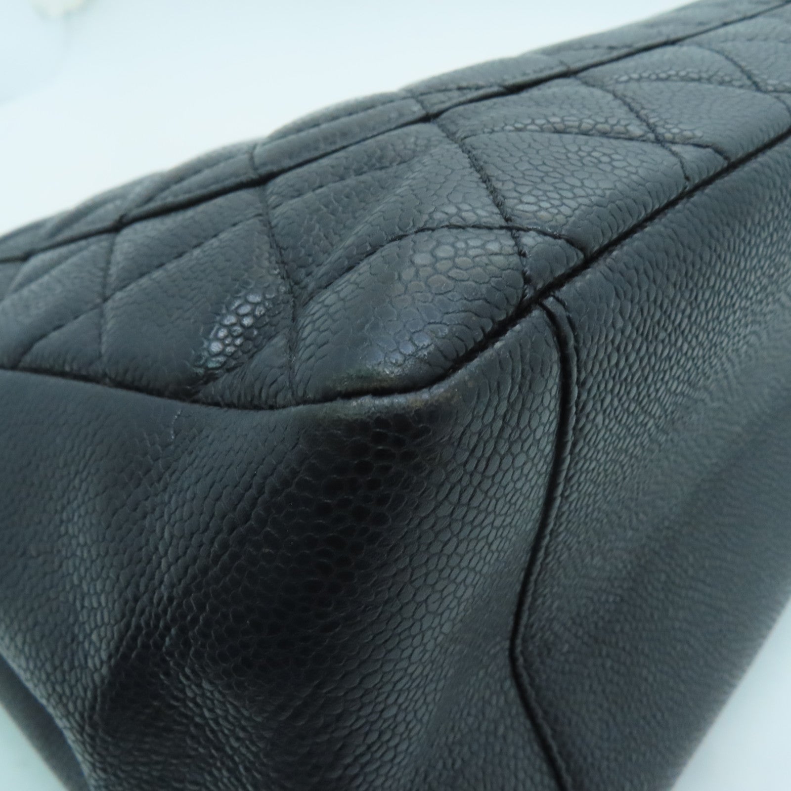 CHANEL diamond Caviar leather Grand Shopping Tote Bag silver buckle handle bag black