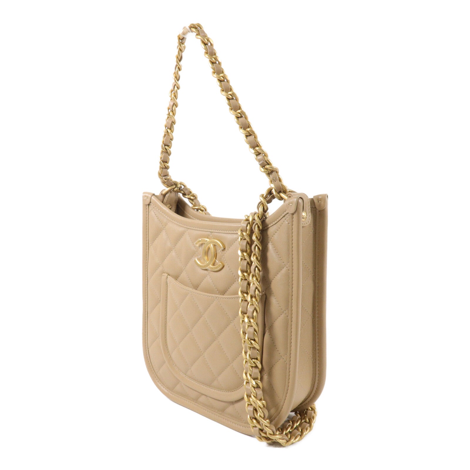 CHANEL 牛皮皮革Hobo鏈帶肩背袋