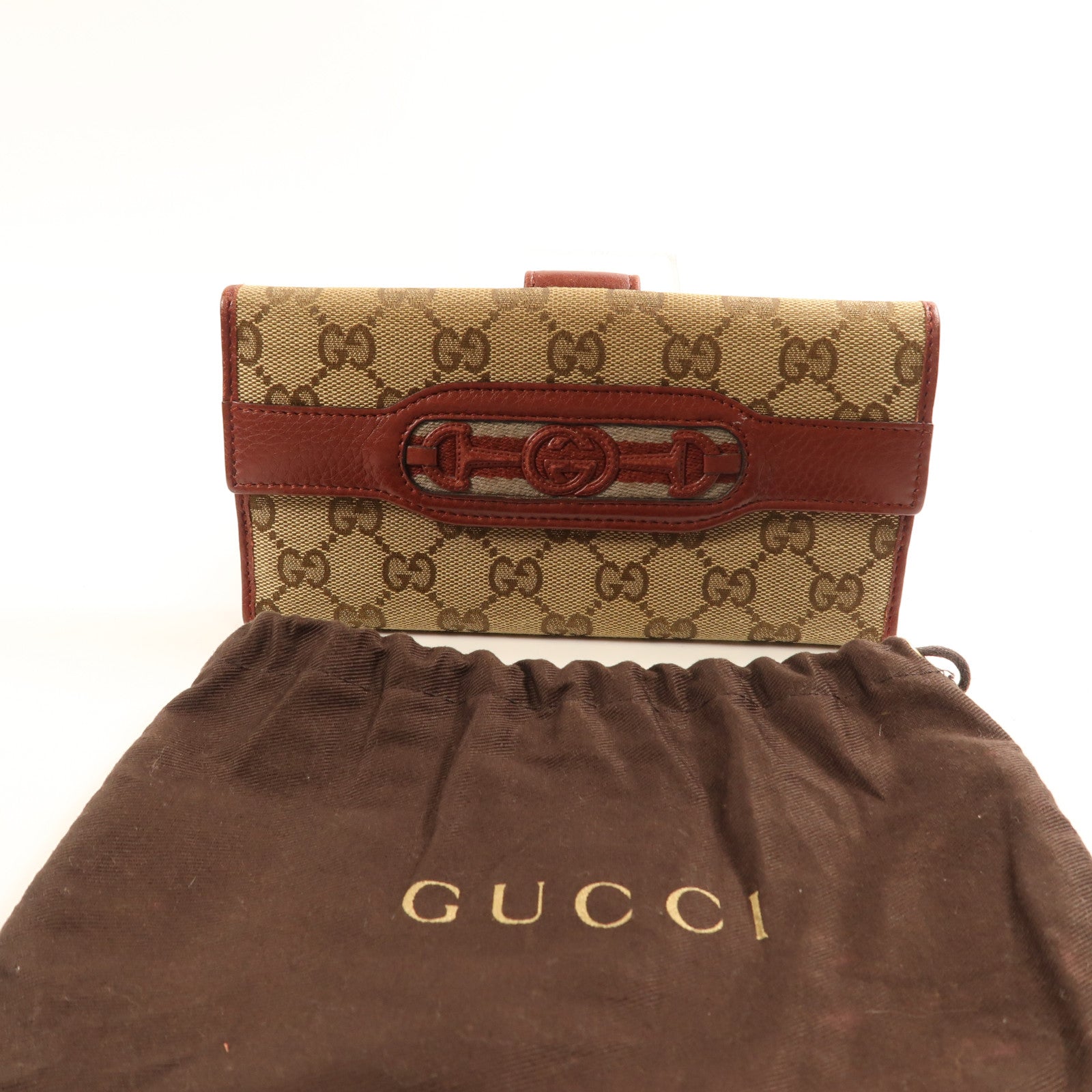 GUCCI 帆布/皮革Long Wallet金扣長錢包