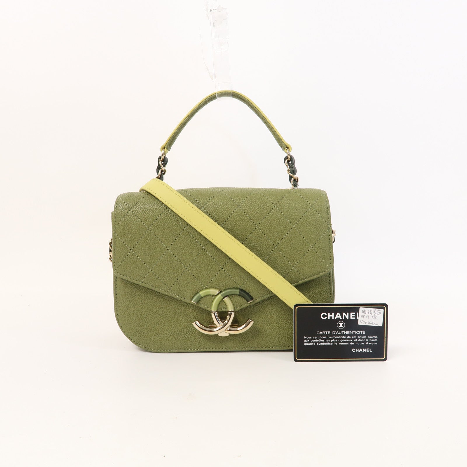 CHANEL Caviar皮革Shoulder Bag金扣手挽肩背兩用袋綠色