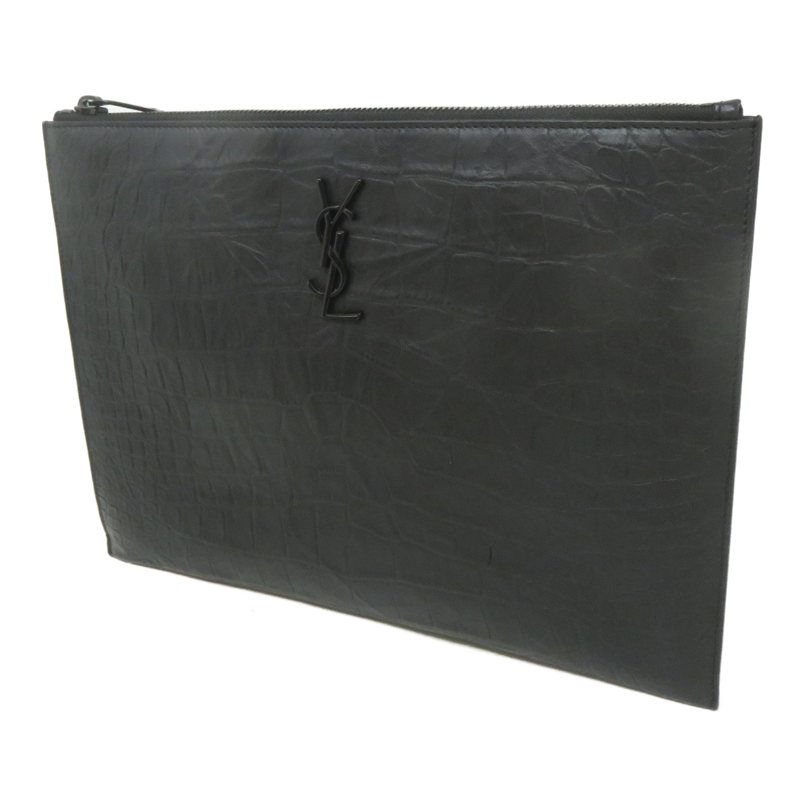 SAINT LAURENT 皮革Clutch Bag黑扣手拿包黑色