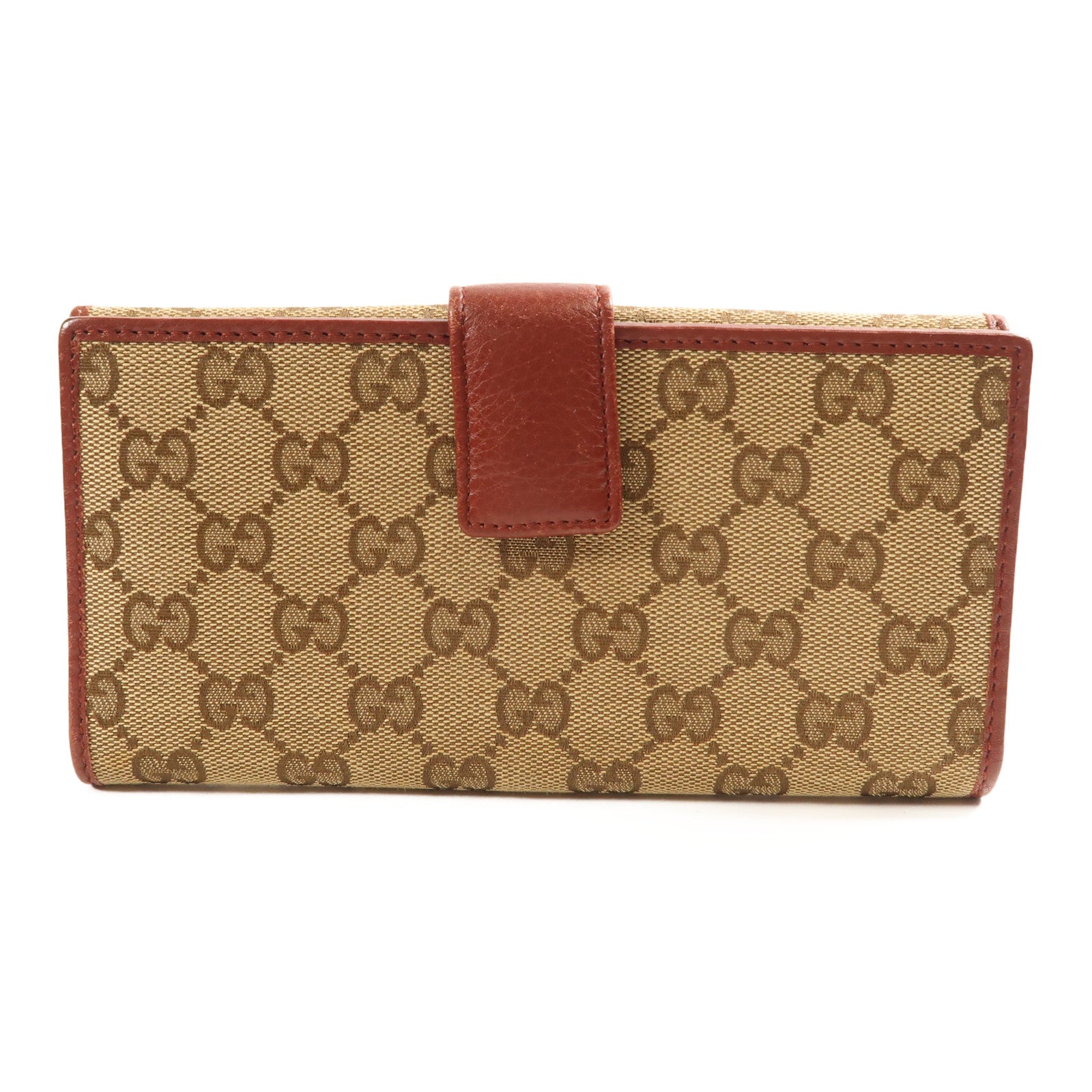 GUCCI 帆布/皮革Long Wallet金扣長錢包